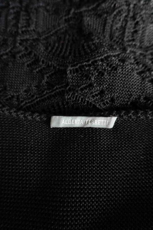 Alberta Ferretti schwarzes Strickkleid mit Spitze und ausgestellten Ärmeln – Gothic Designer Vintage
