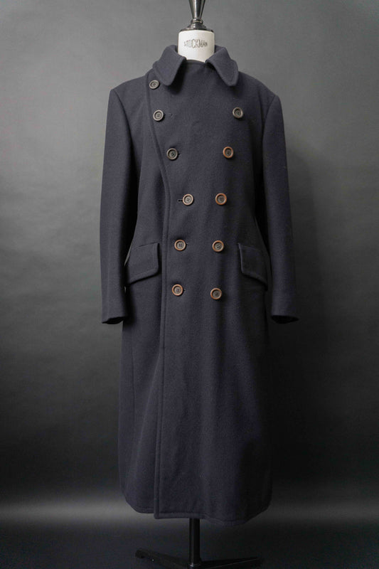 Vintage Schurwoll Mantel 80er Jahre im Military Stil, hoch schließbar, dunkel, structured wool coat