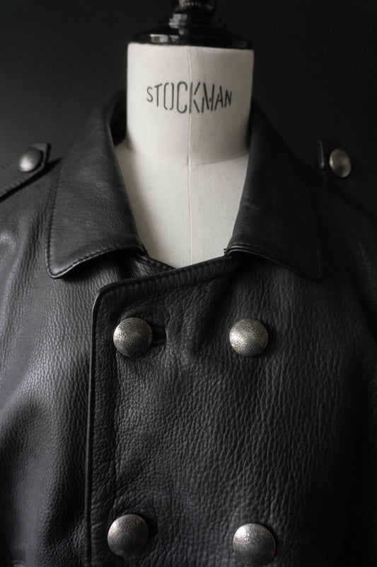 Vintage Lederjacke Schwarz Military Style – Cropped Double Breasted Jacket, M theplaincircle vintage