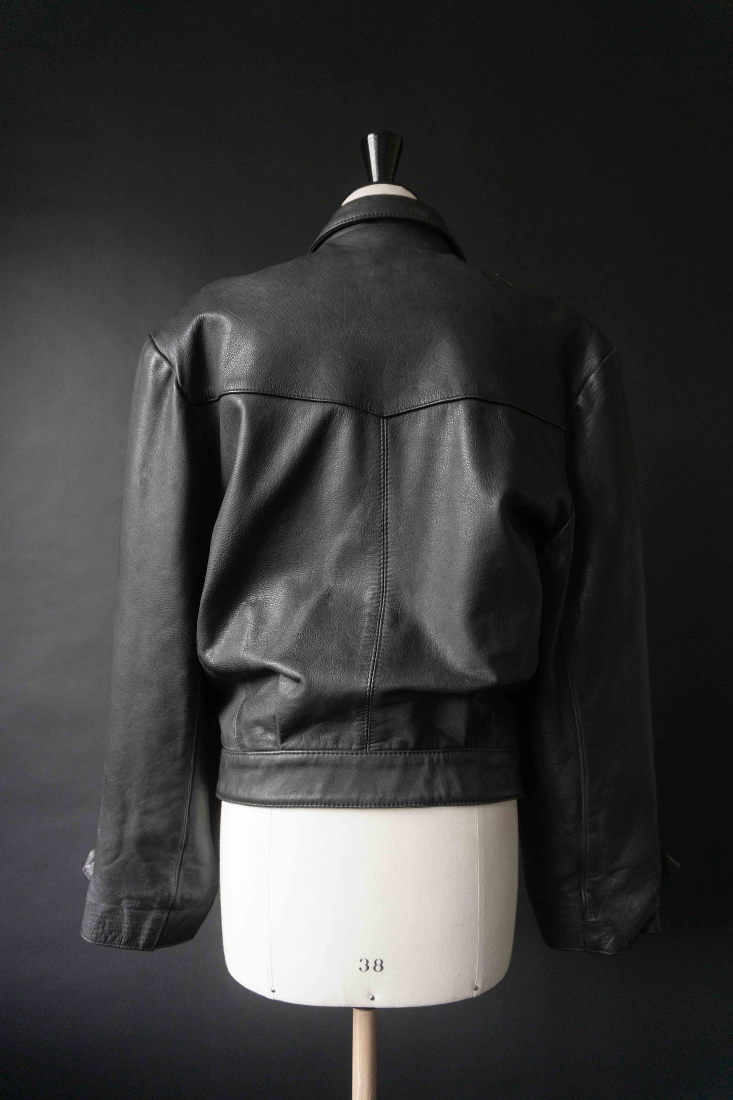 Vintage Lederjacke Schwarz Military Style – Cropped Double Breasted Jacket, M theplaincircle vintage