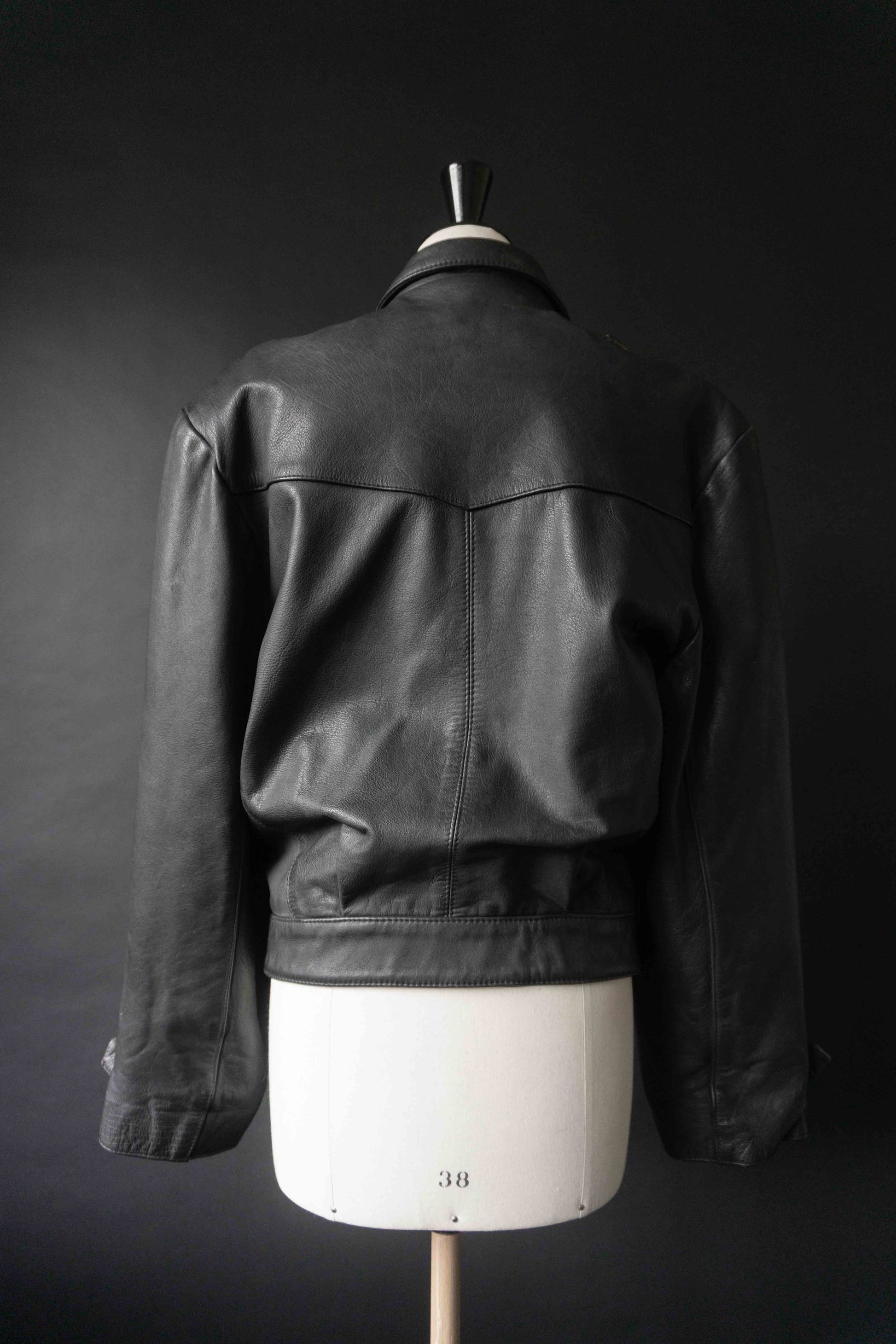 Vintage Lederjacke Schwarz Military Style – Cropped Double Breasted Jacket, M theplaincircle vintage