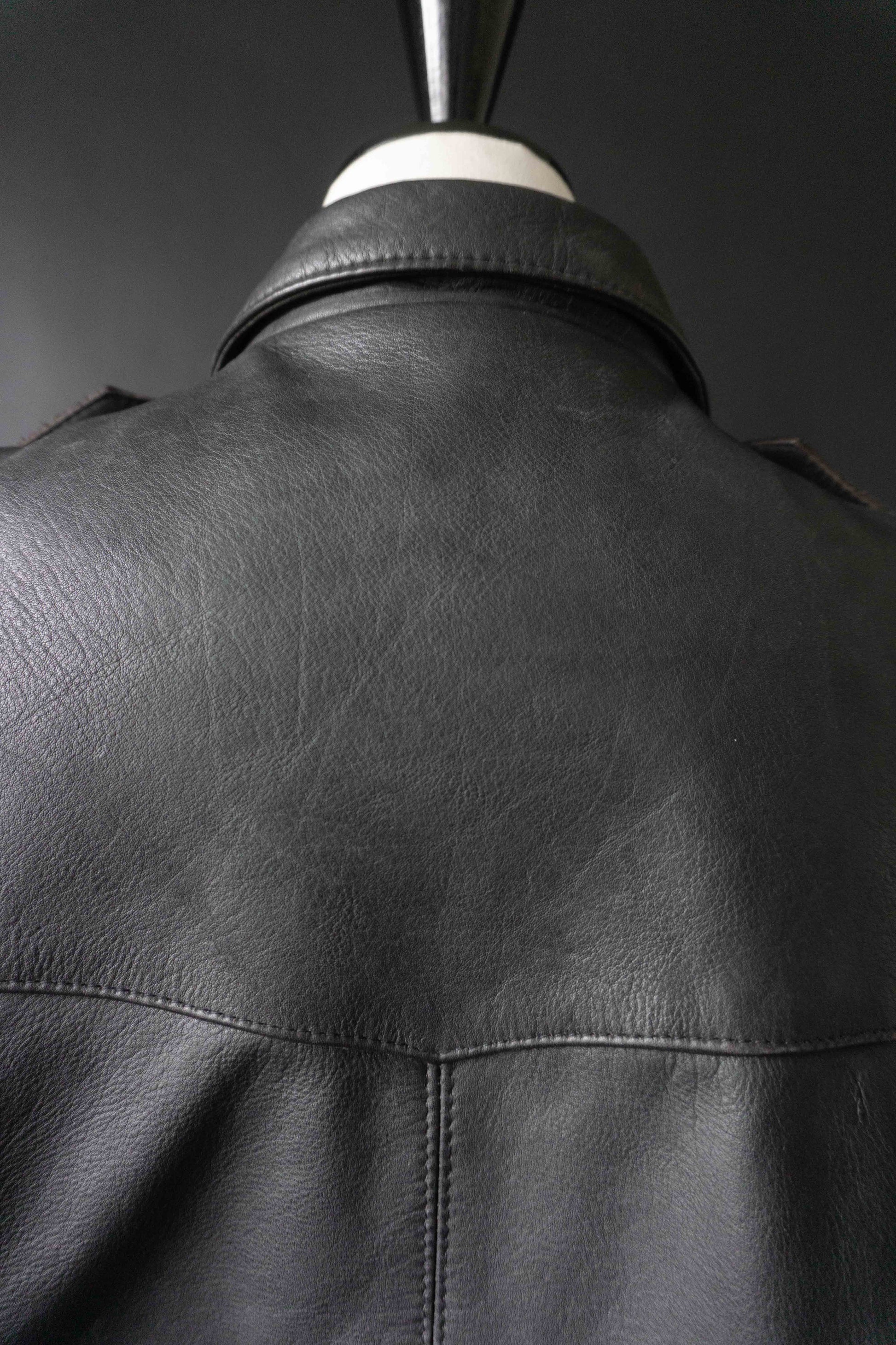 Vintage Lederjacke Schwarz Military Style – Cropped Double Breasted Jacket, M theplaincircle vintage