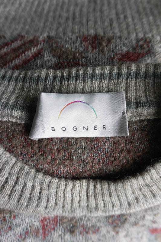 Bogner Vintage Pullover 80er Wolle Mohair oversized grau gemustert