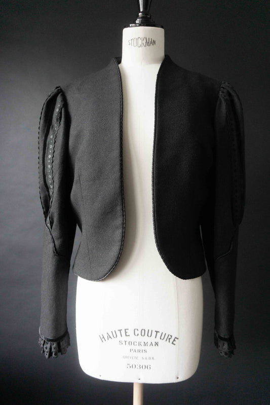 Vintage Dark Folklore Blazer, Wolle mit Puffärmeln, S–M