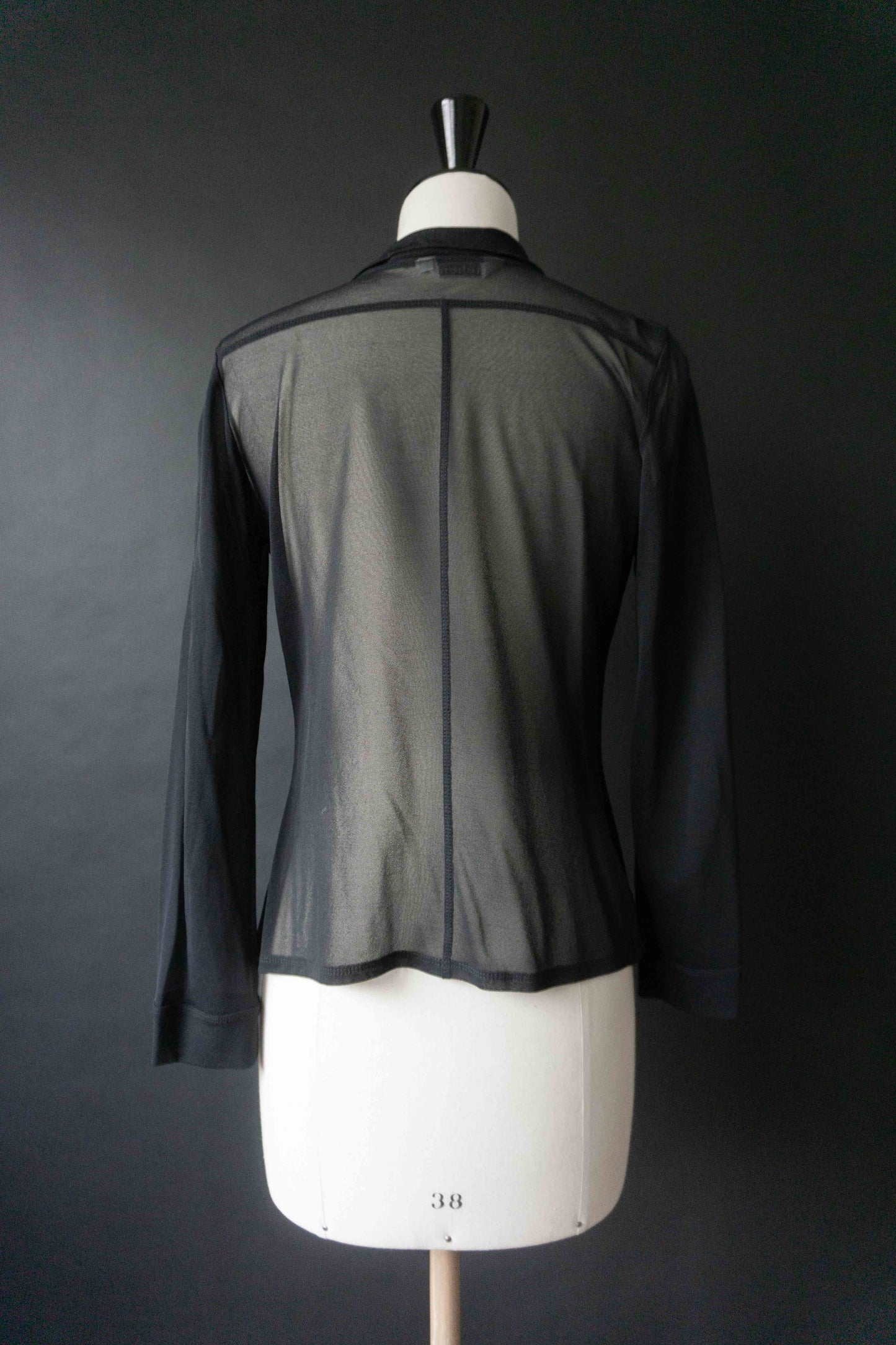 Vintage Mesh Bluse schwarz transparent – 90s Layering Bluse mit Knopfleiste, XS–S theplaincircle vintage