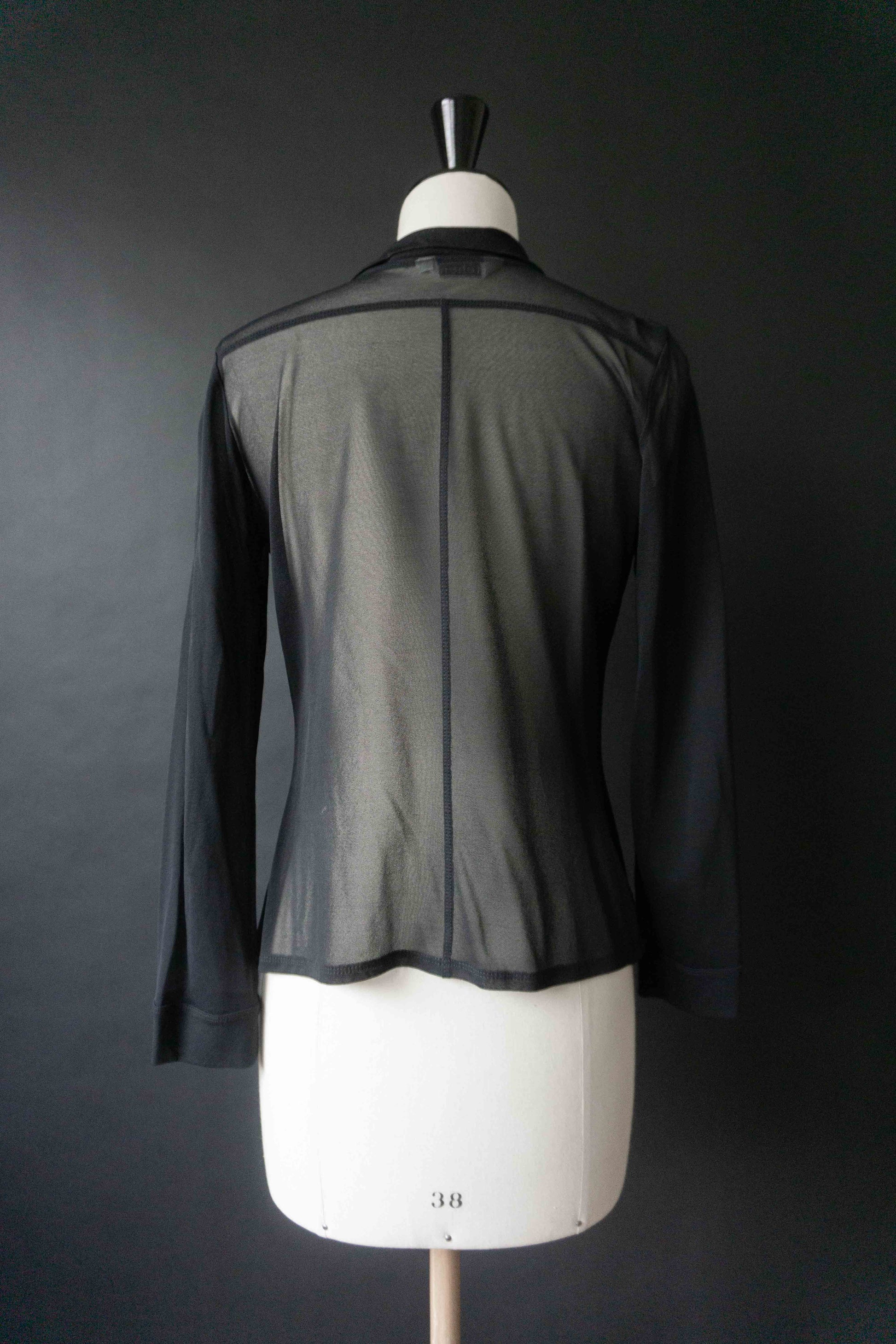Vintage Mesh Bluse schwarz transparent – 90s Layering Bluse mit Knopfleiste, XS–S theplaincircle vintage