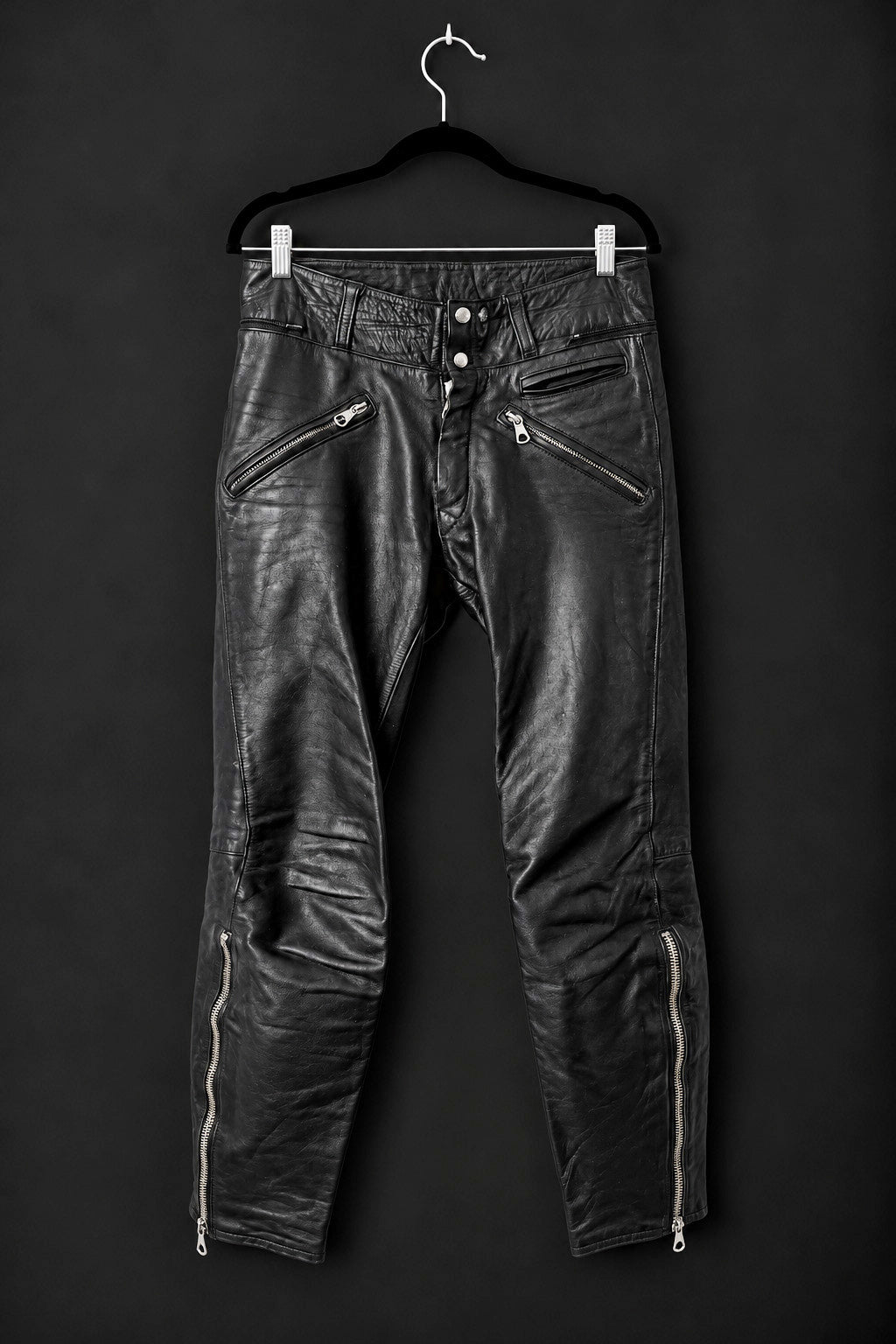 Vintage Biker Lederhose, Zipper details, ital. 46