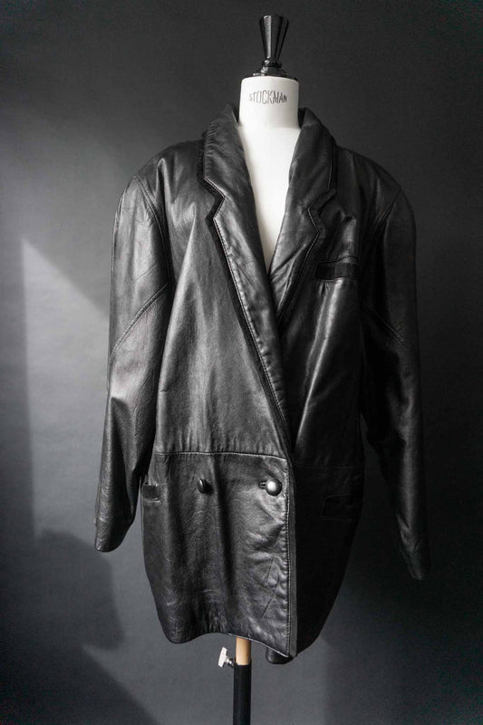 Doppelreihiger schwarzer Vintage Leder-Blazer mit Wildleder