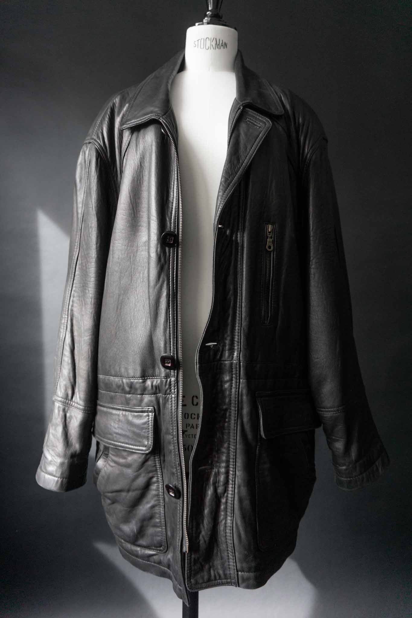 Schwarze Vintage Lederjacke Damen Oversized Herbstjacke 80s 90s