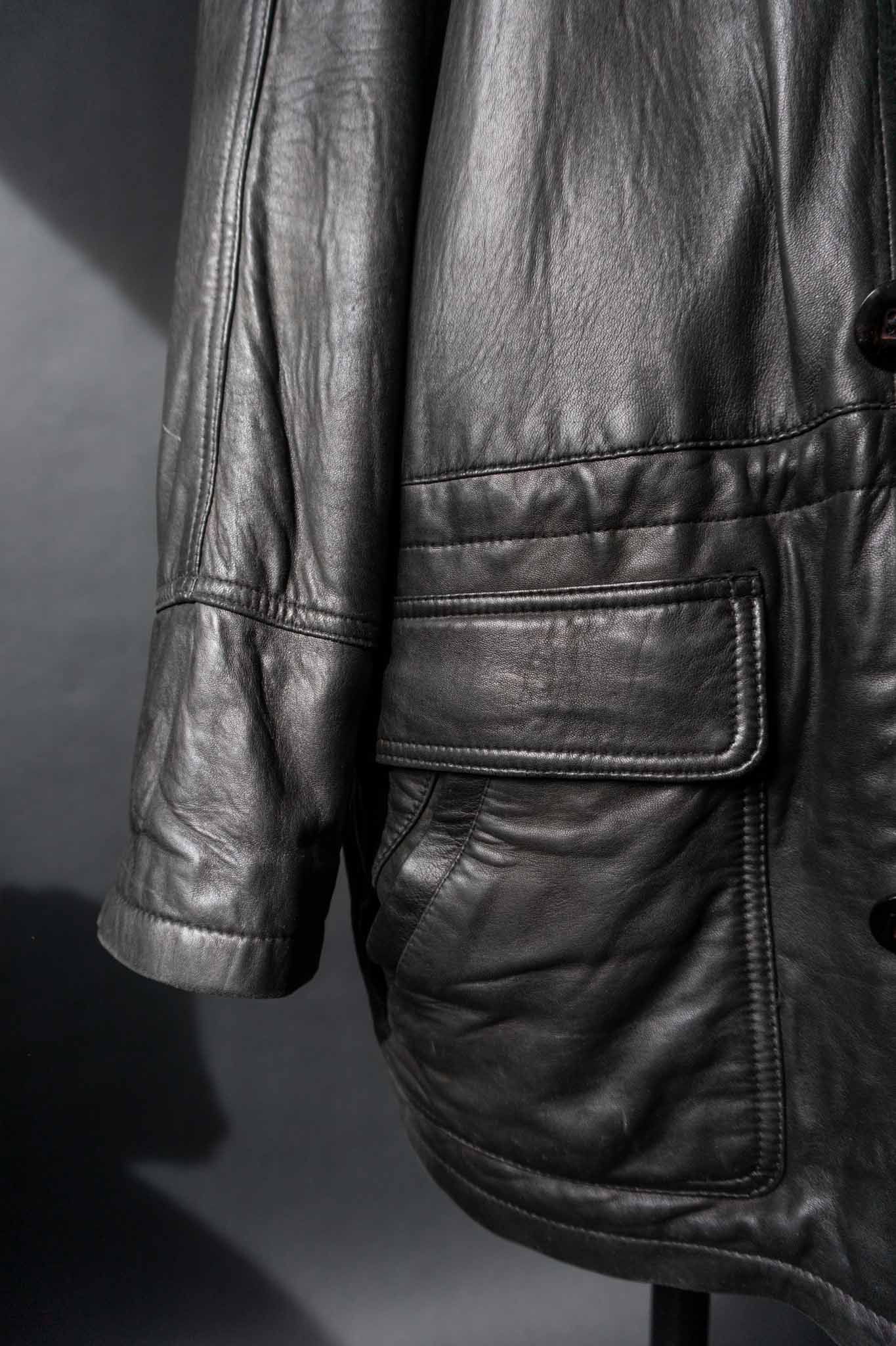 Schwarze Vintage Lederjacke Damen Oversized Herbstjacke 80s 90s