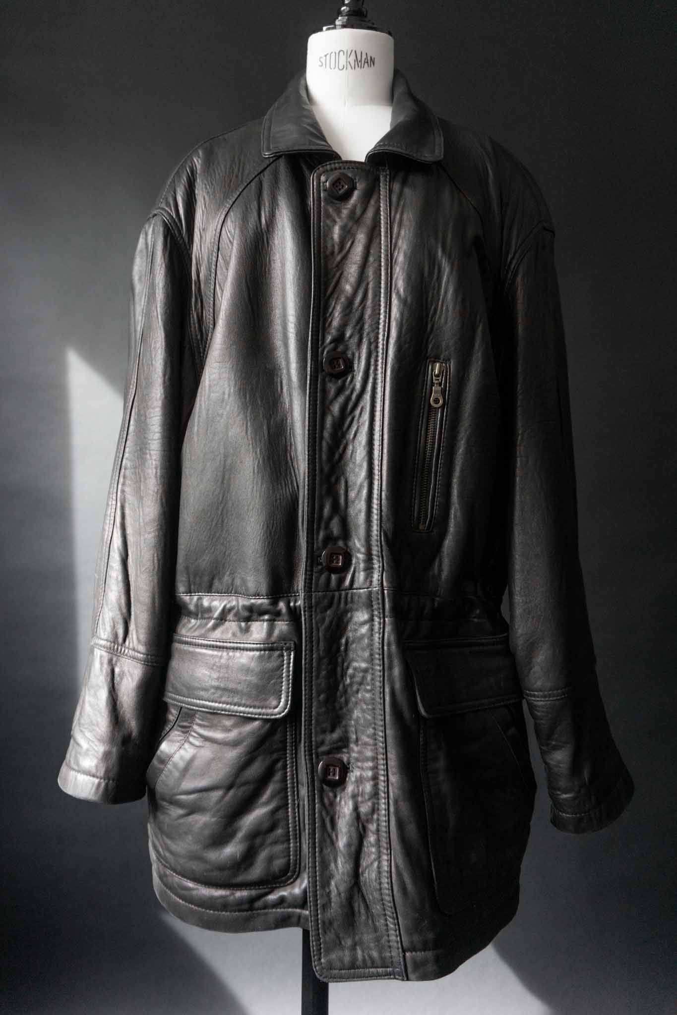 Schwarze Vintage Lederjacke Damen Oversized Herbstjacke 80s 90s