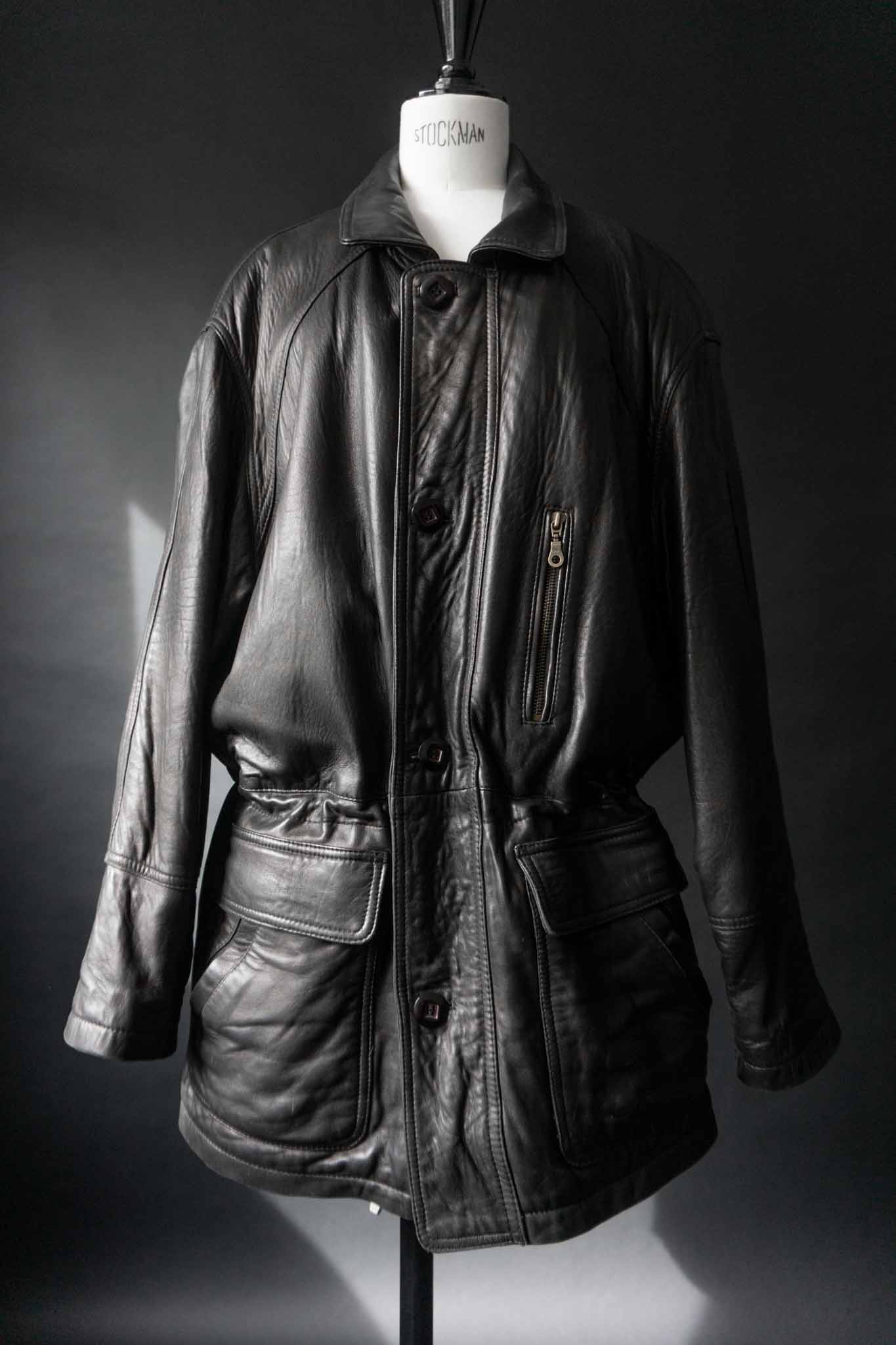 Schwarze Vintage Lederjacke Damen Oversized Herbstjacke 80s 90s