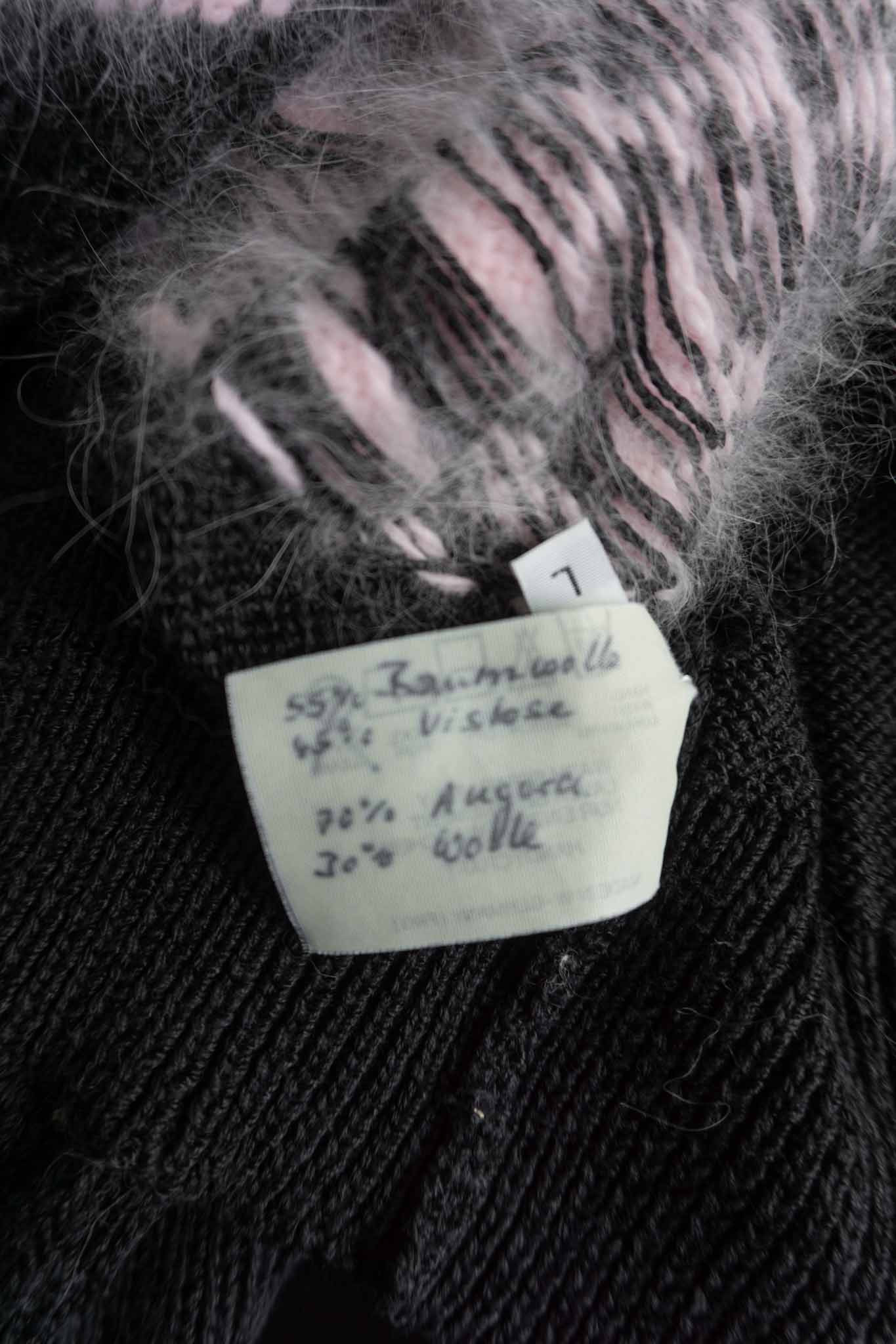 70s angora cardigan floral knit black pink