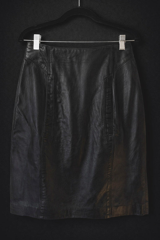 Vintage Lederrock Schwarz – 80s High Waist Leather Skirt, S theplaincircle vintage