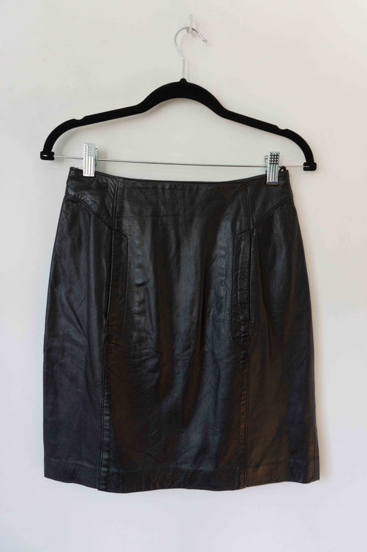 Vintage Lederrock Schwarz – 80s High Waist Leather Skirt, S theplaincircle vintage