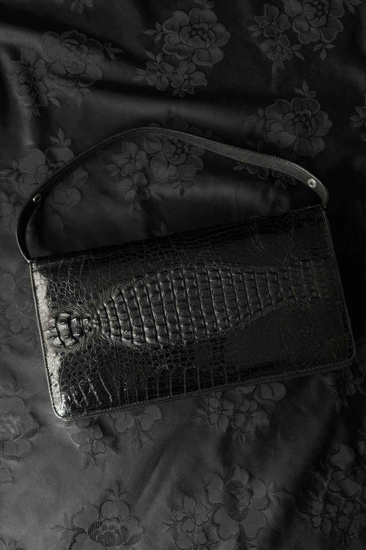 Vintage Krokoleder Tasche aus den 60ern – Schwarze Clutch & Schultertasche theplaincircle vintage