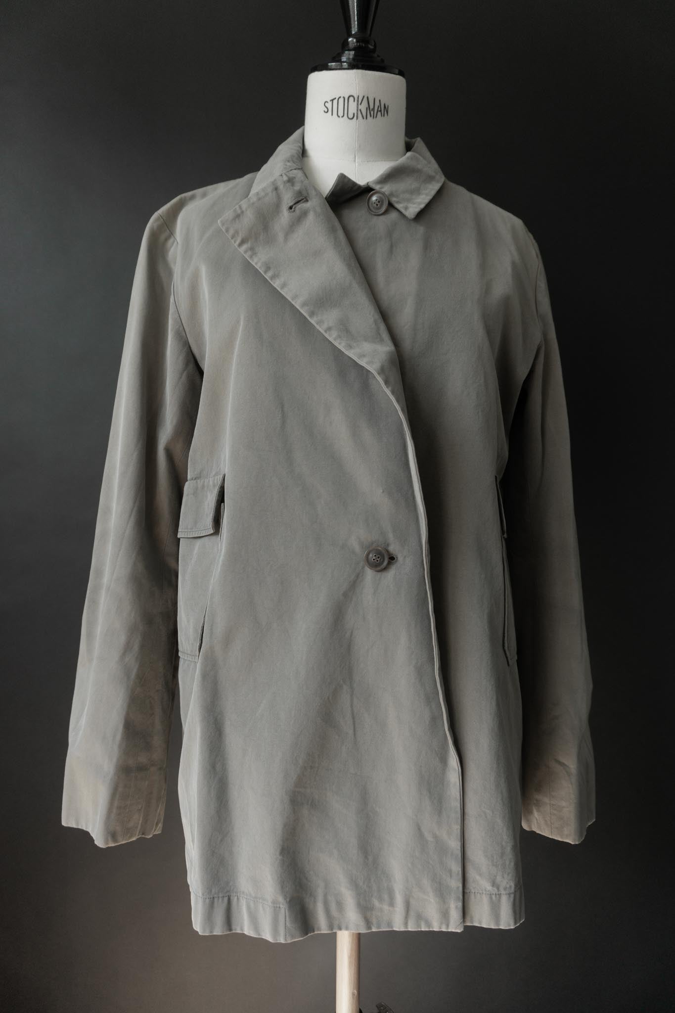 Vintage Jil Sander Minimal Cotton Jacket – 90s Designer Coat in Sage Grey, S–M theplaincircle vintage