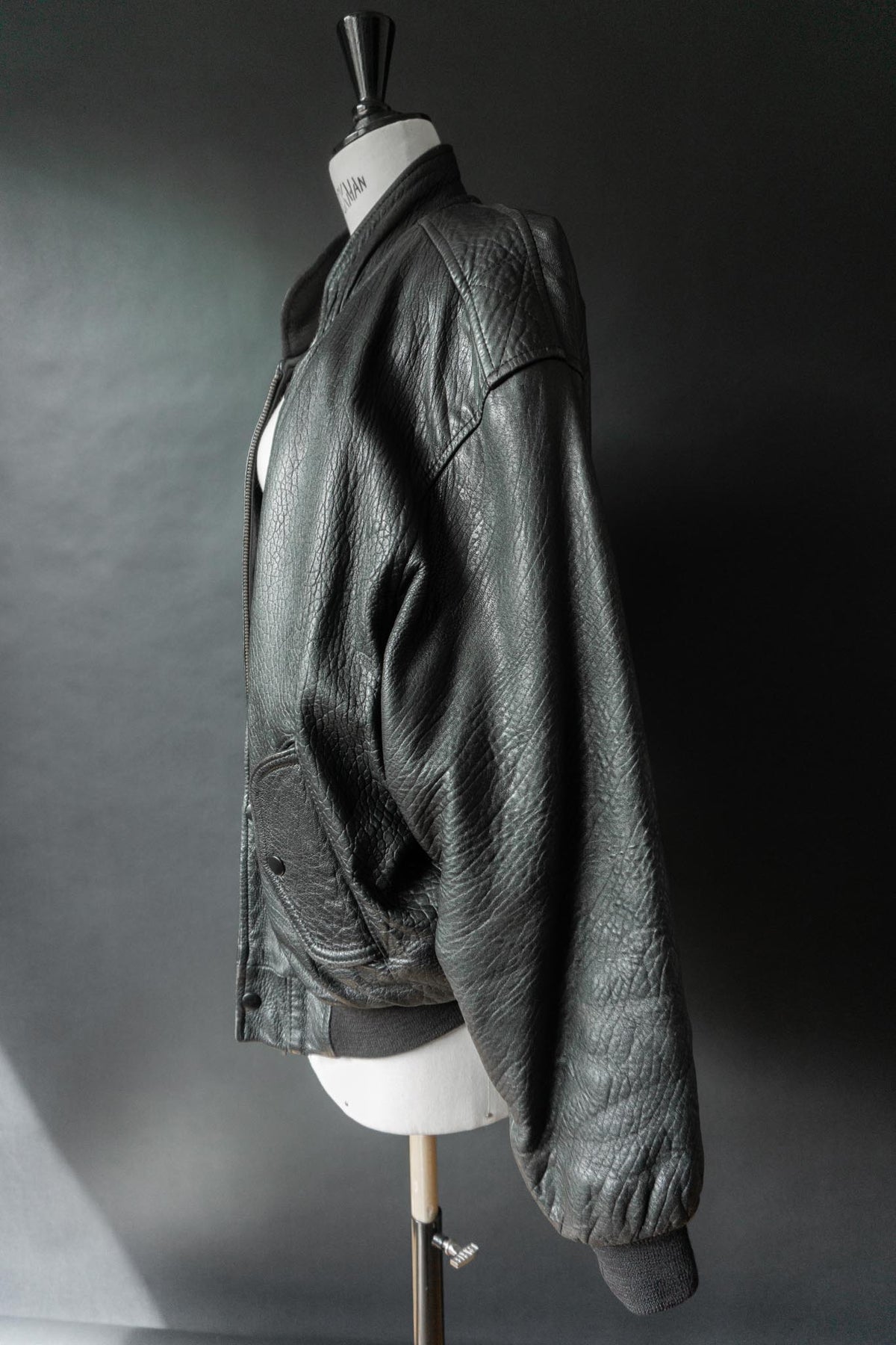Vintage 80s Bomber Lederjacke, grained Leder, M–L