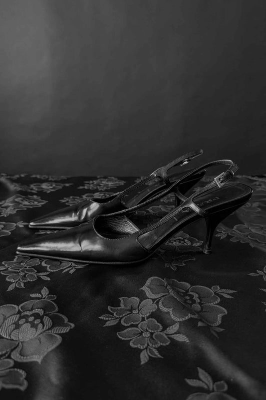Vintage Prada Slingback Pumps aus Leder, Office Siren, Made in Italy, 37