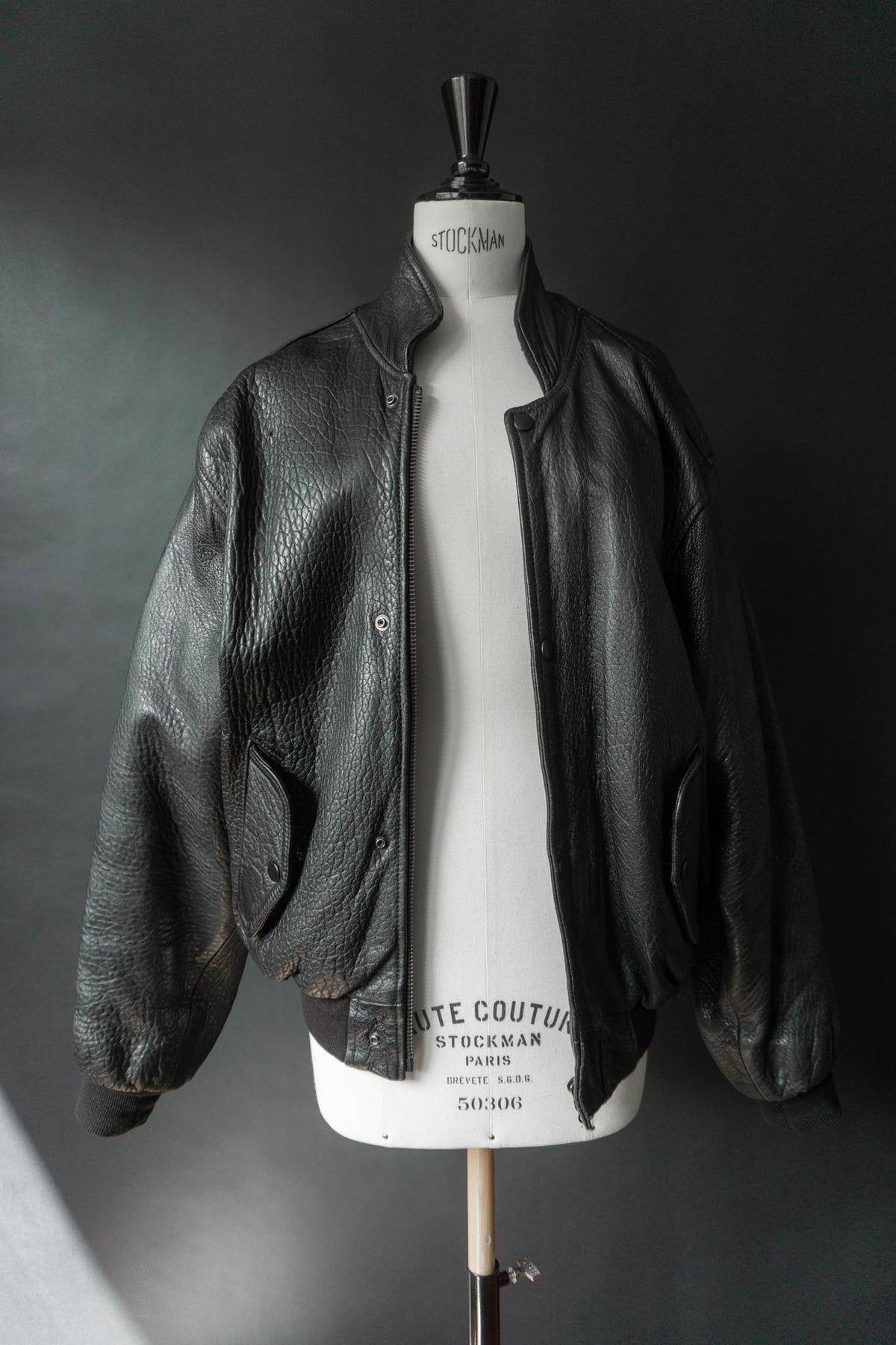 Vintage 80s Bomber Lederjacke, grained Leder, M–L