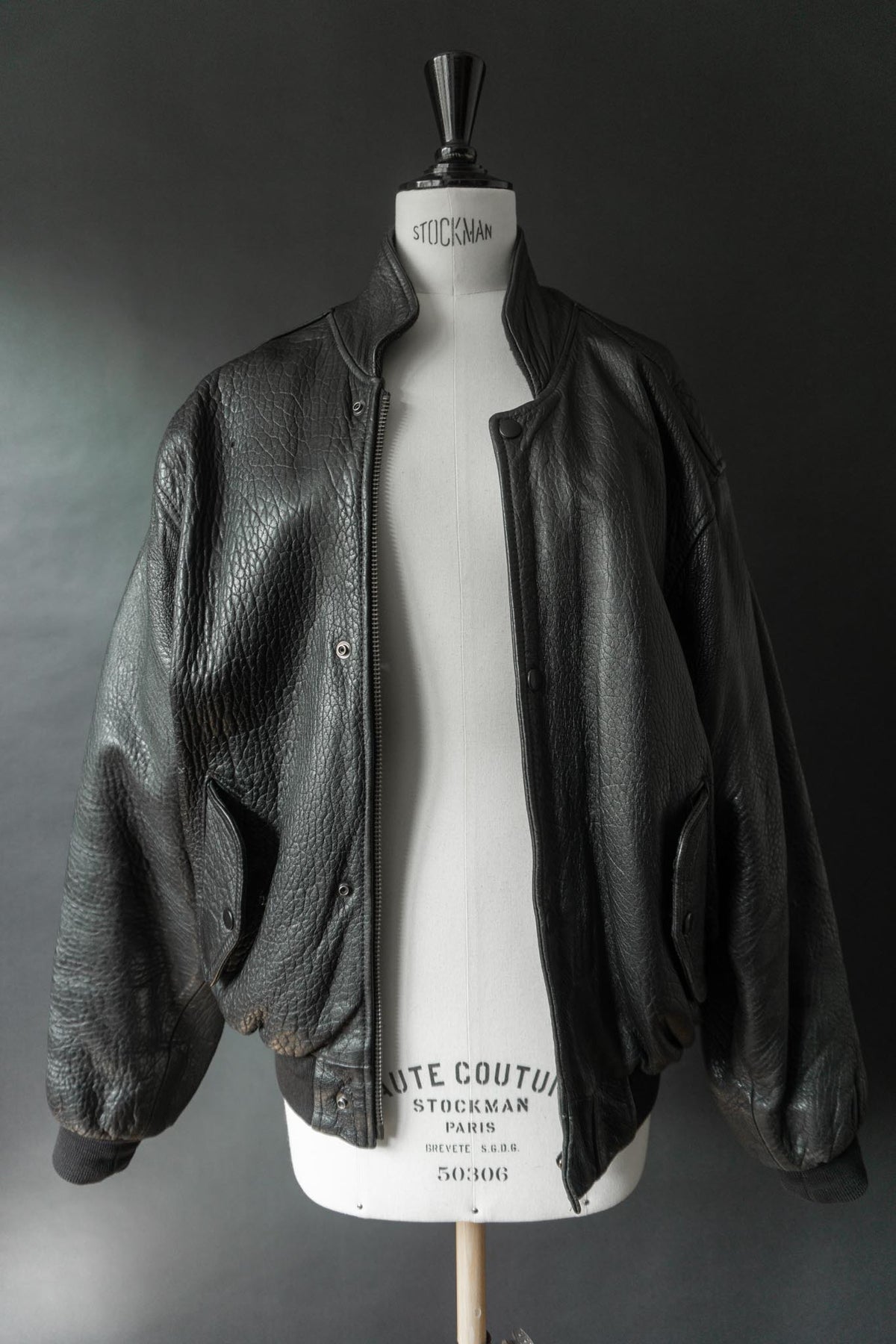 Vintage 80s Bomber Lederjacke, grained Leder, M–L