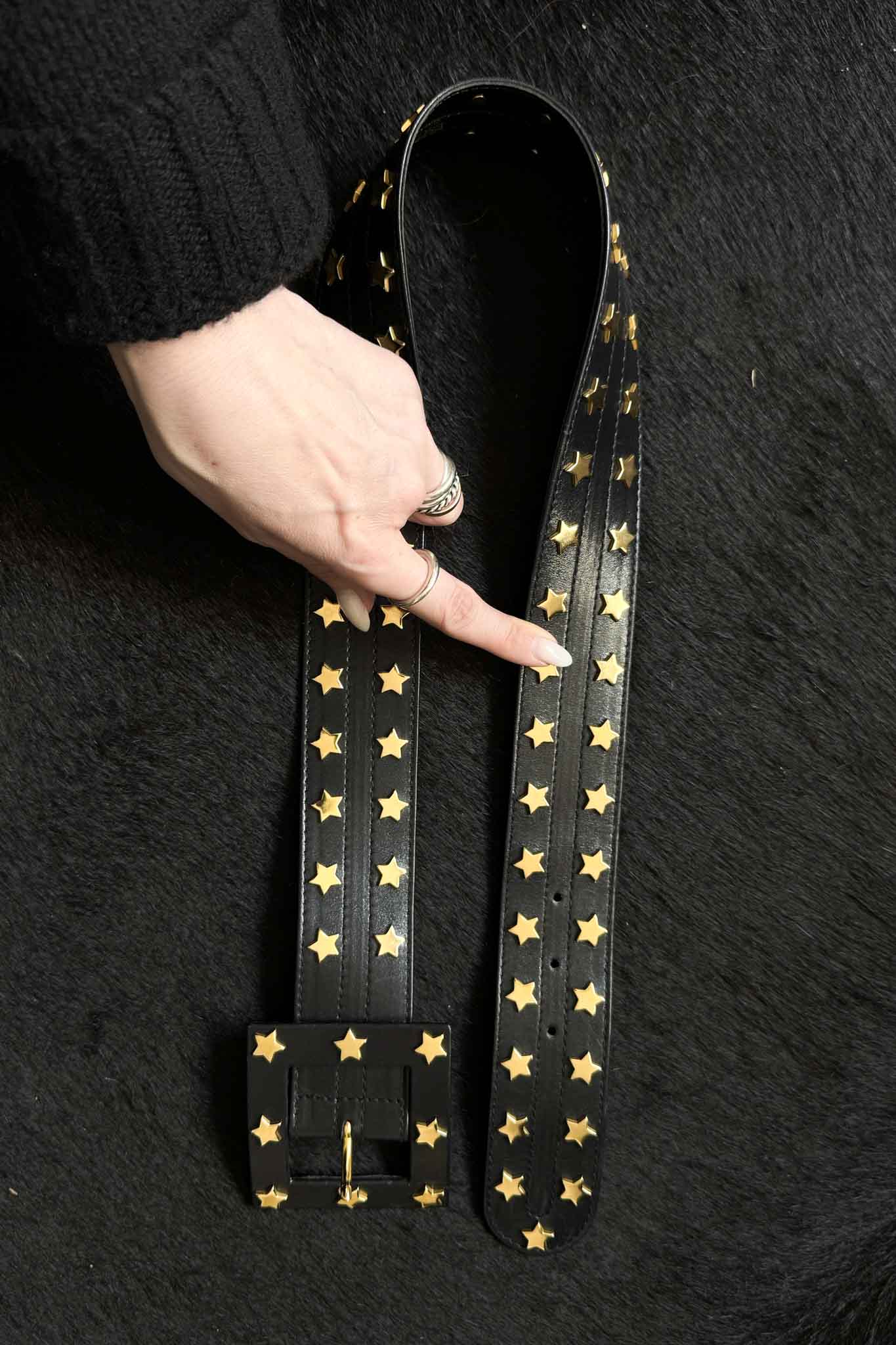 Vintage 80s Escada Ledergürtel mit Sternnieten, 38