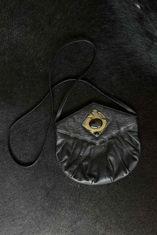Vintage Leder Umhängetasche mit Schmuckverschluss