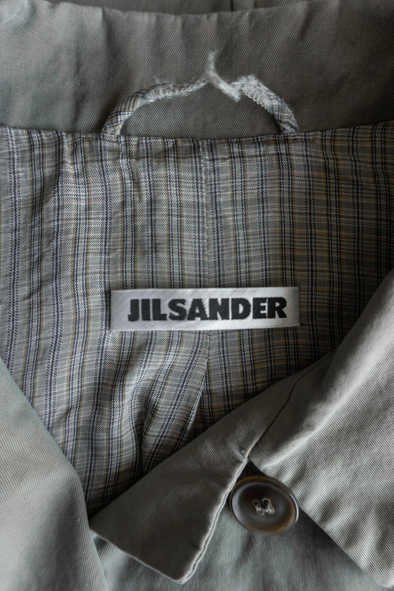 Vintage Jil Sander Minimal Cotton Jacket – 90s Designer Coat in Sage Grey, S–M theplaincircle vintage