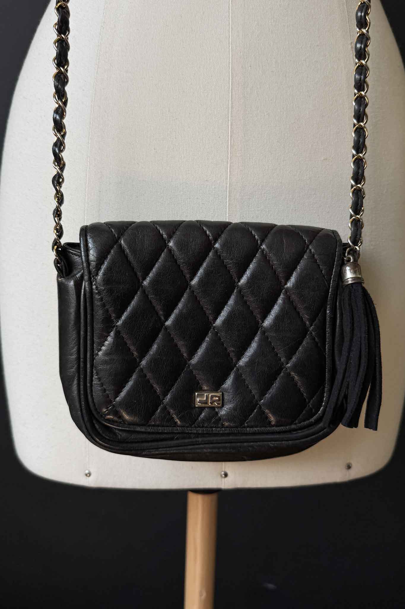 Vintage Schwarze Nappaleder-Tasche mit Kettenriemen