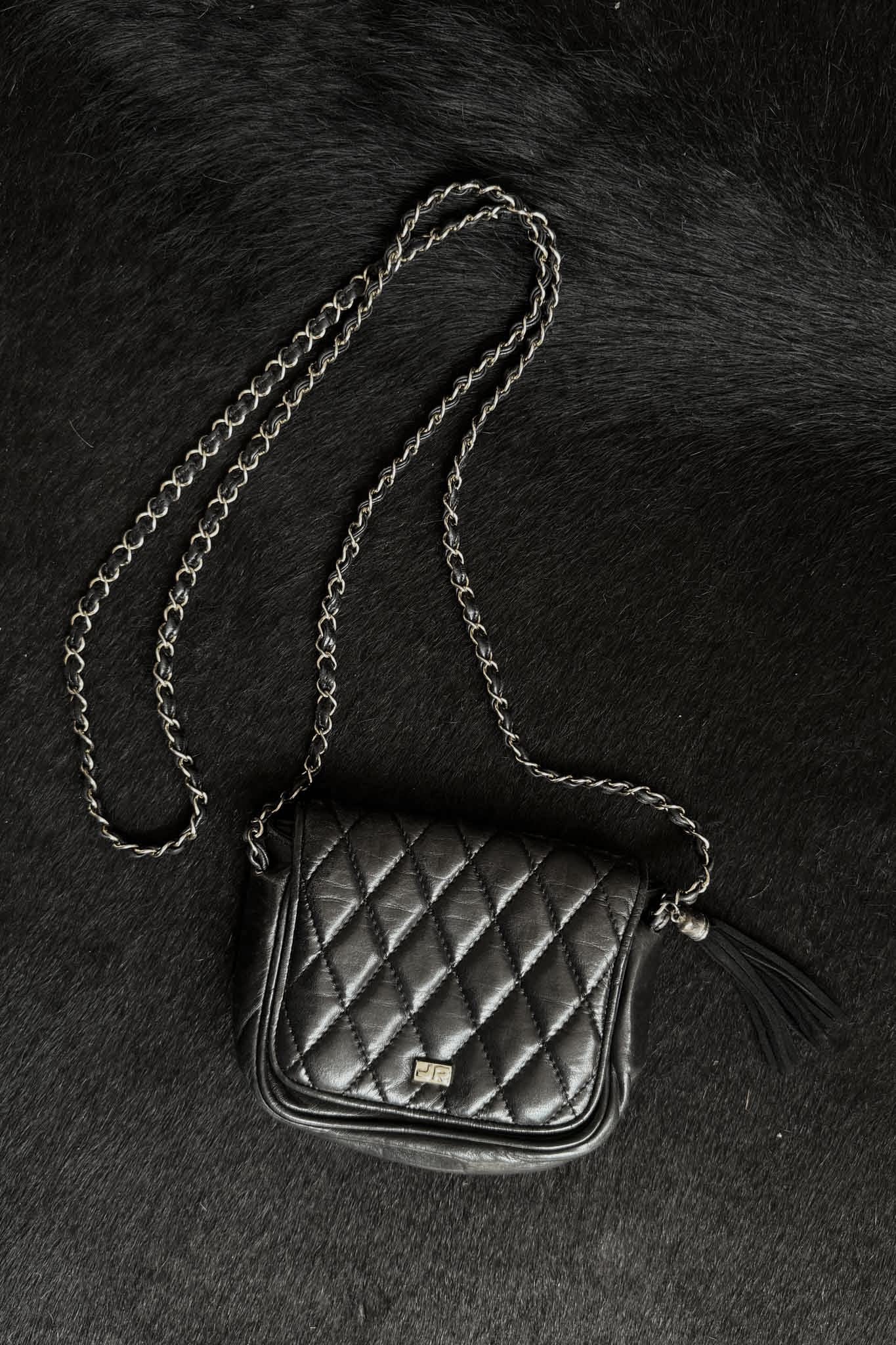 Vintage Schwarze Nappaleder-Tasche mit Kettenriemen