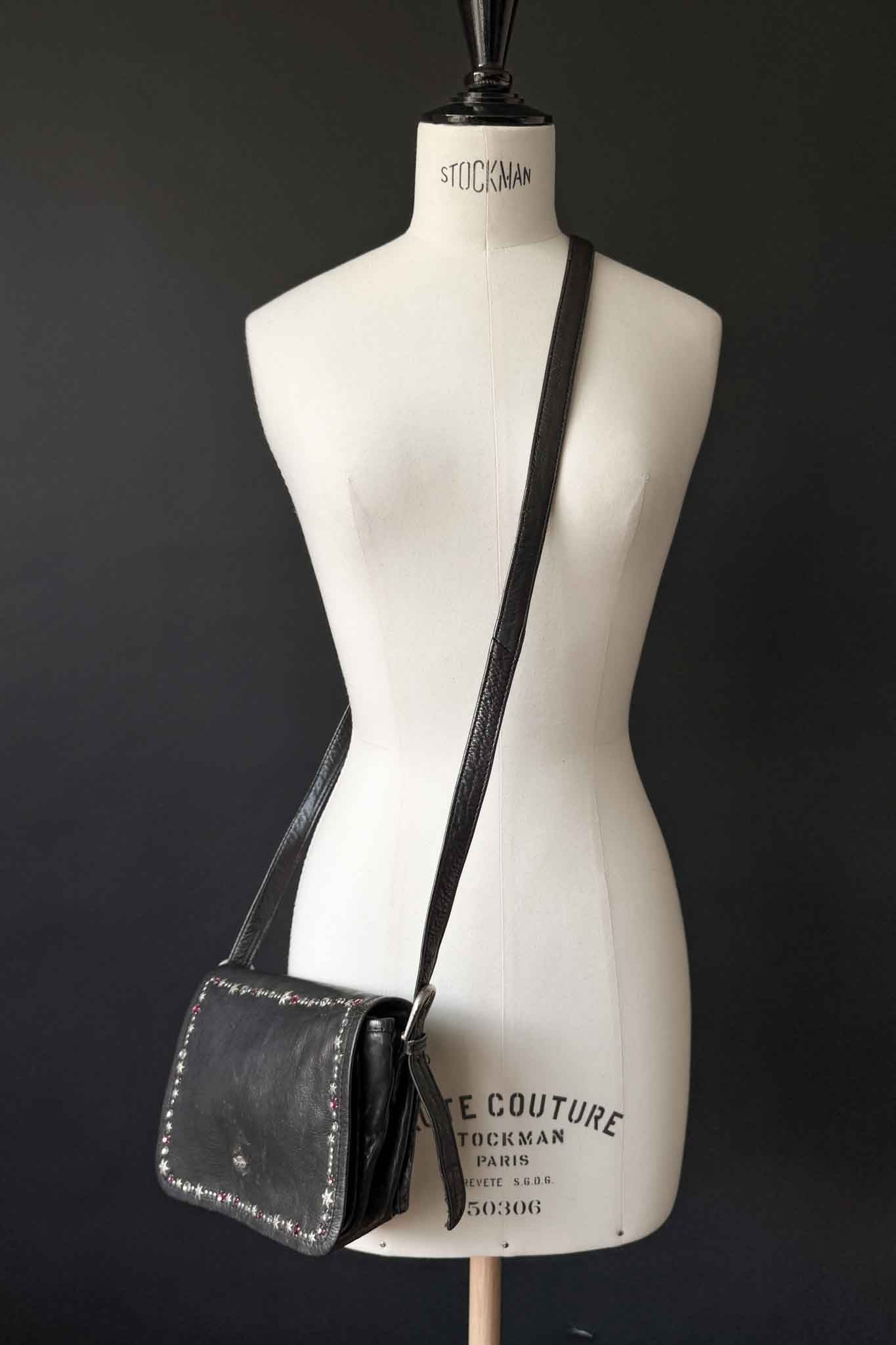 Vintage 80s Kolster Ledertasche mit Strass und Nieten