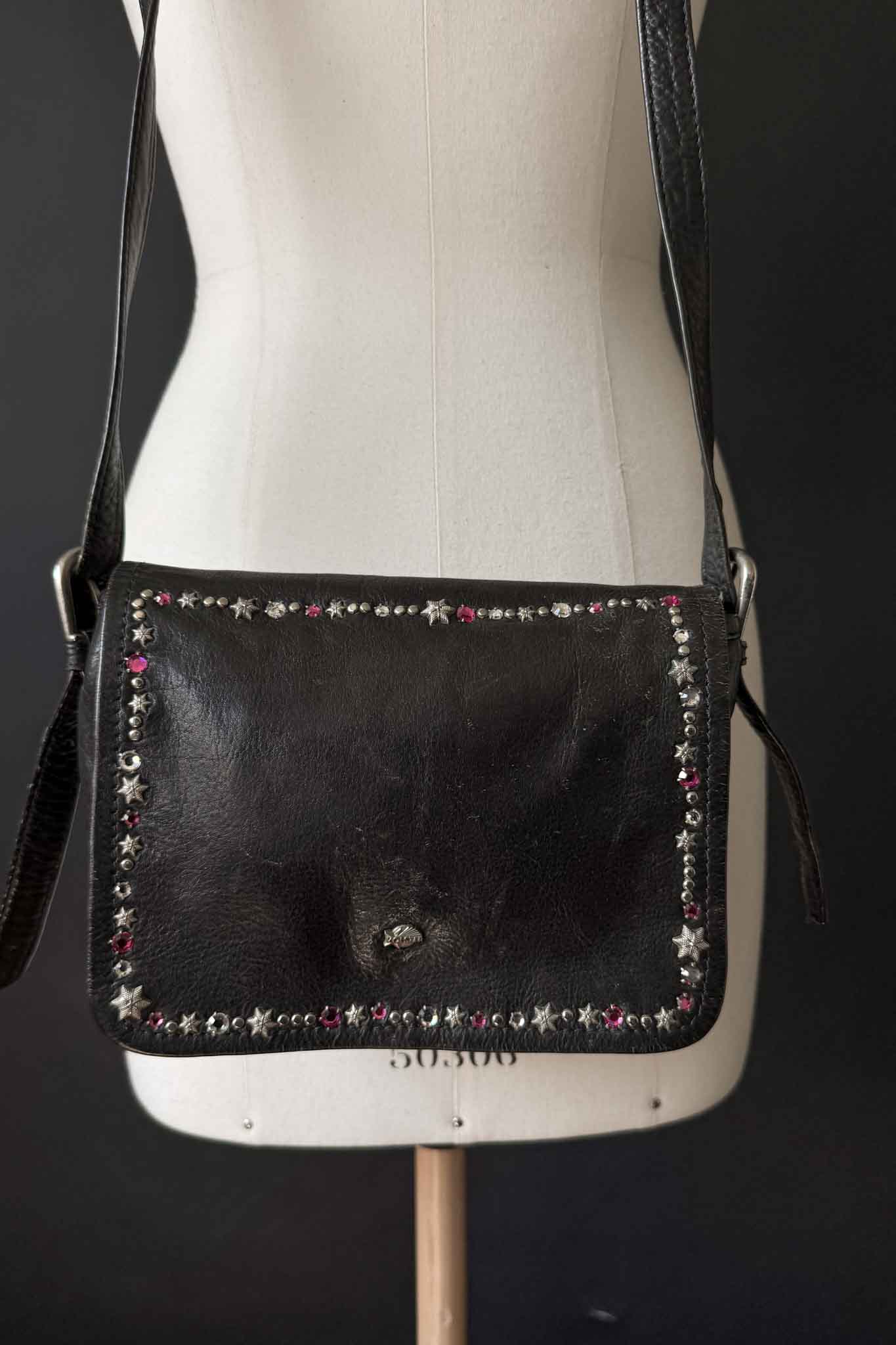 Vintage 80s Kolster Ledertasche mit Strass und Nieten