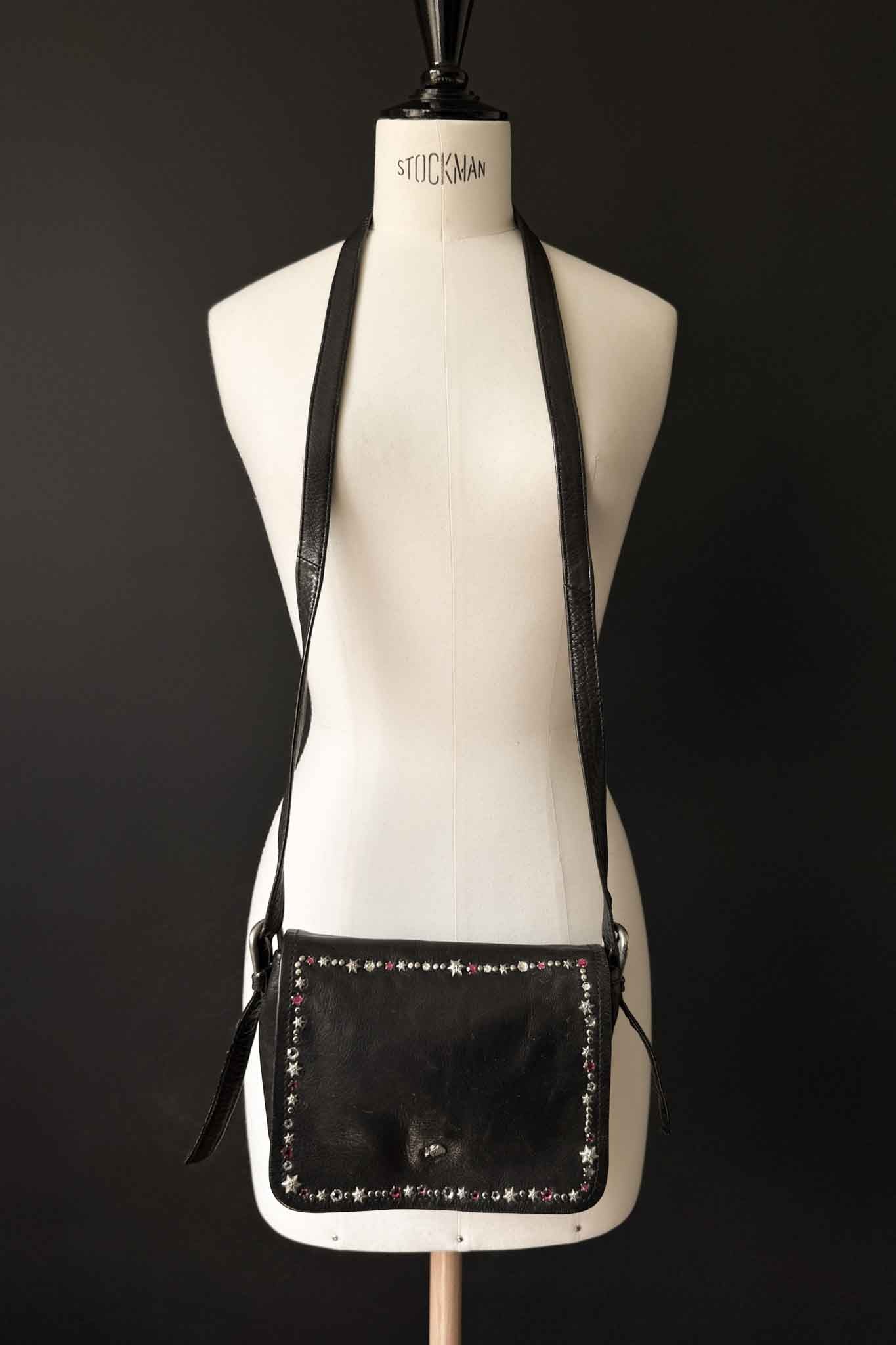 Vintage 80s Kolster Ledertasche mit Strass und Nieten
