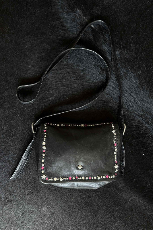 Vintage 80s Kolster Ledertasche mit Strass und Nieten