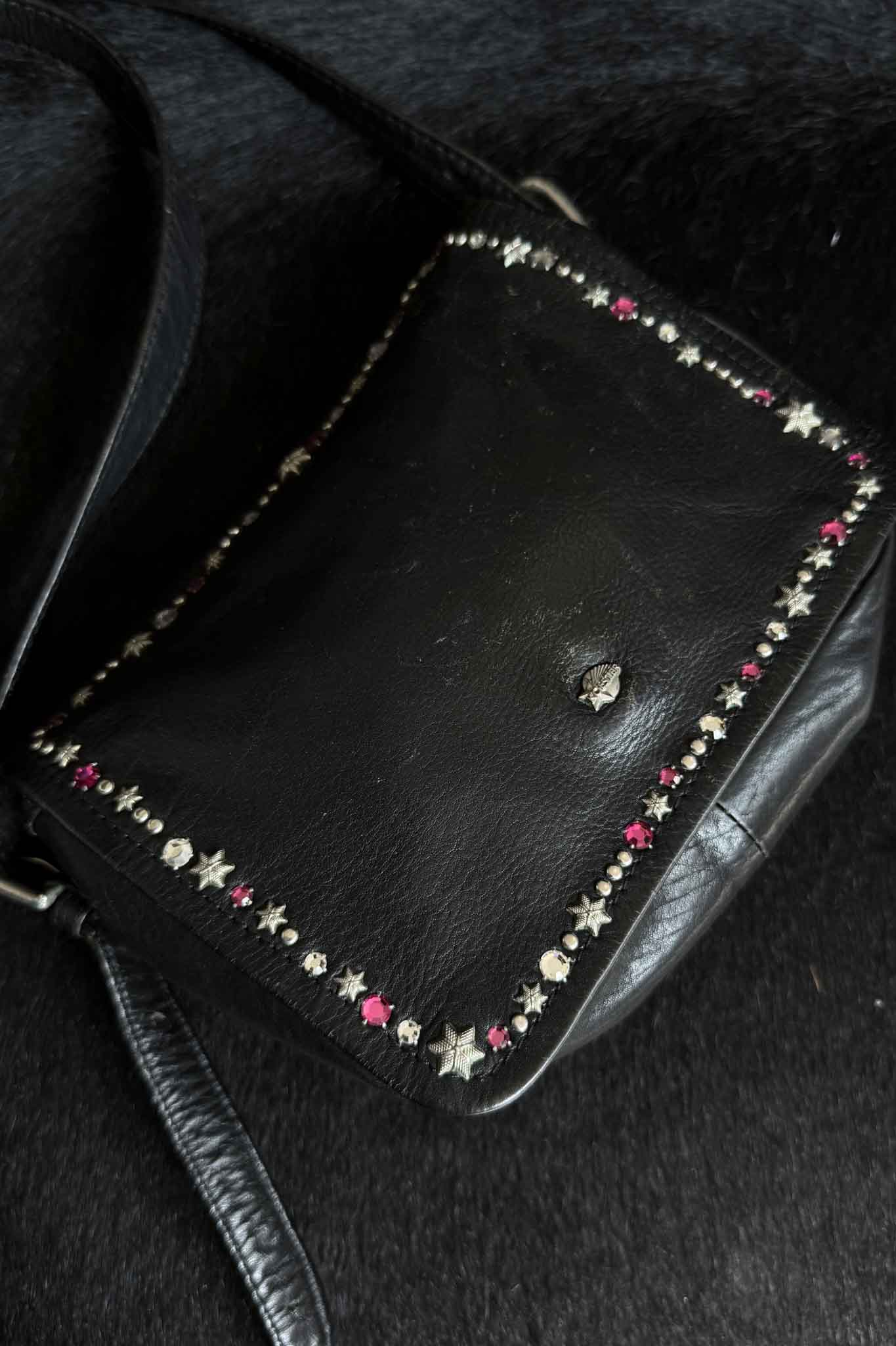 Vintage 80s Kolster Ledertasche mit Strass und Nieten