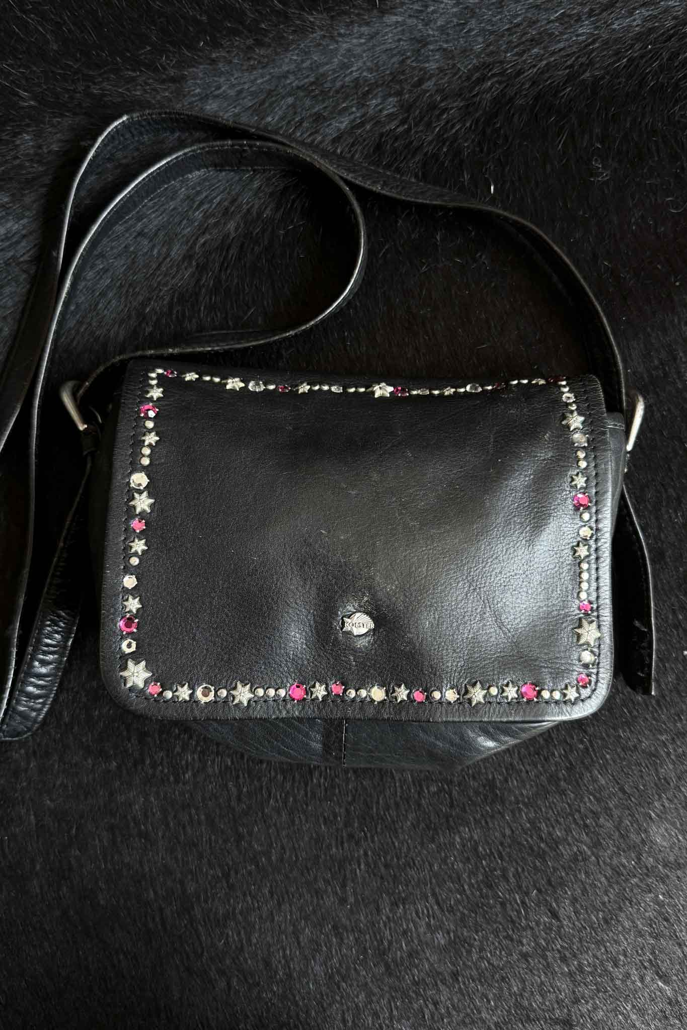 Vintage 80s Kolster Ledertasche mit Strass und Nieten