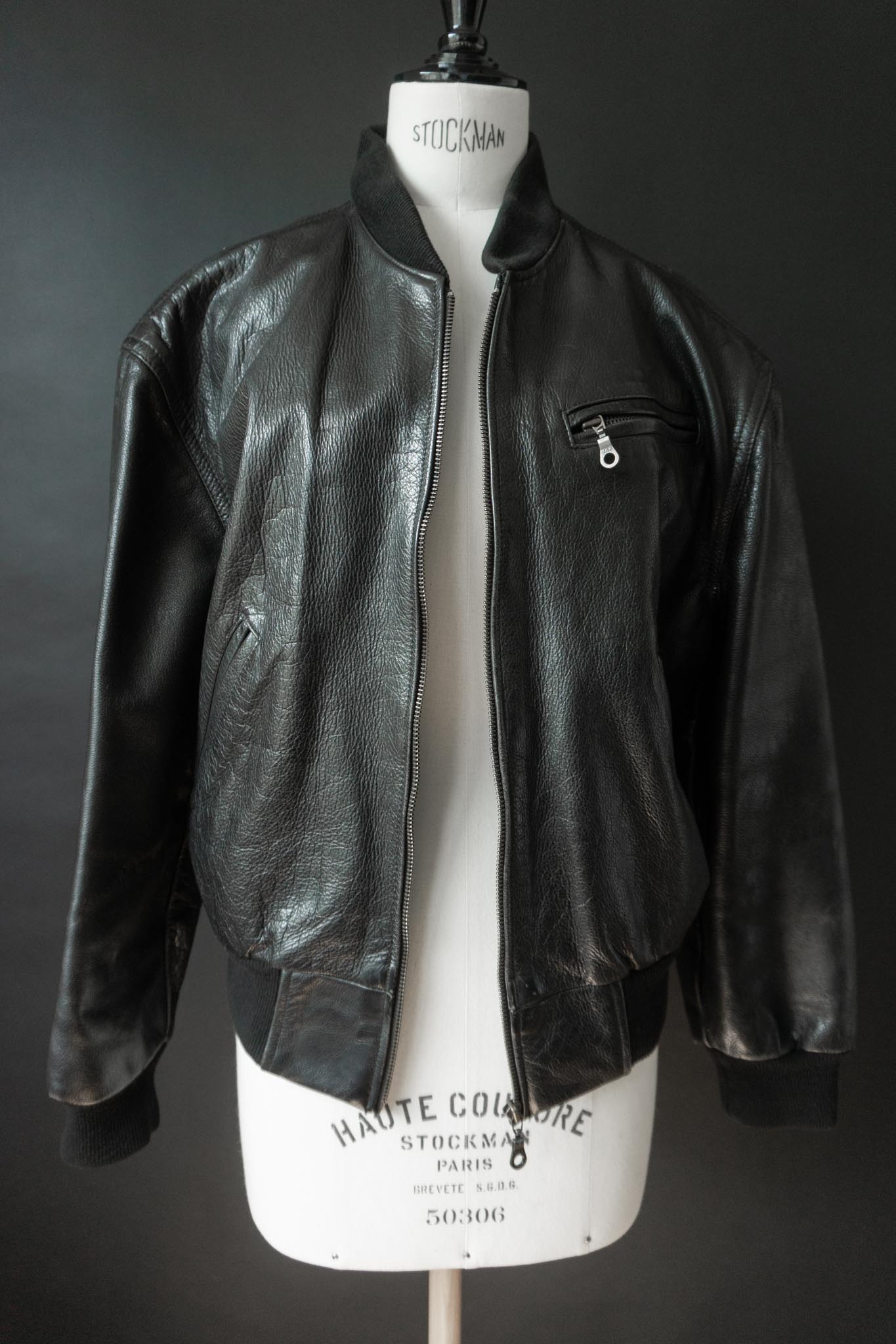 Vintage Leder-Bomberjacke, Minimalistischer Blouson, M–L