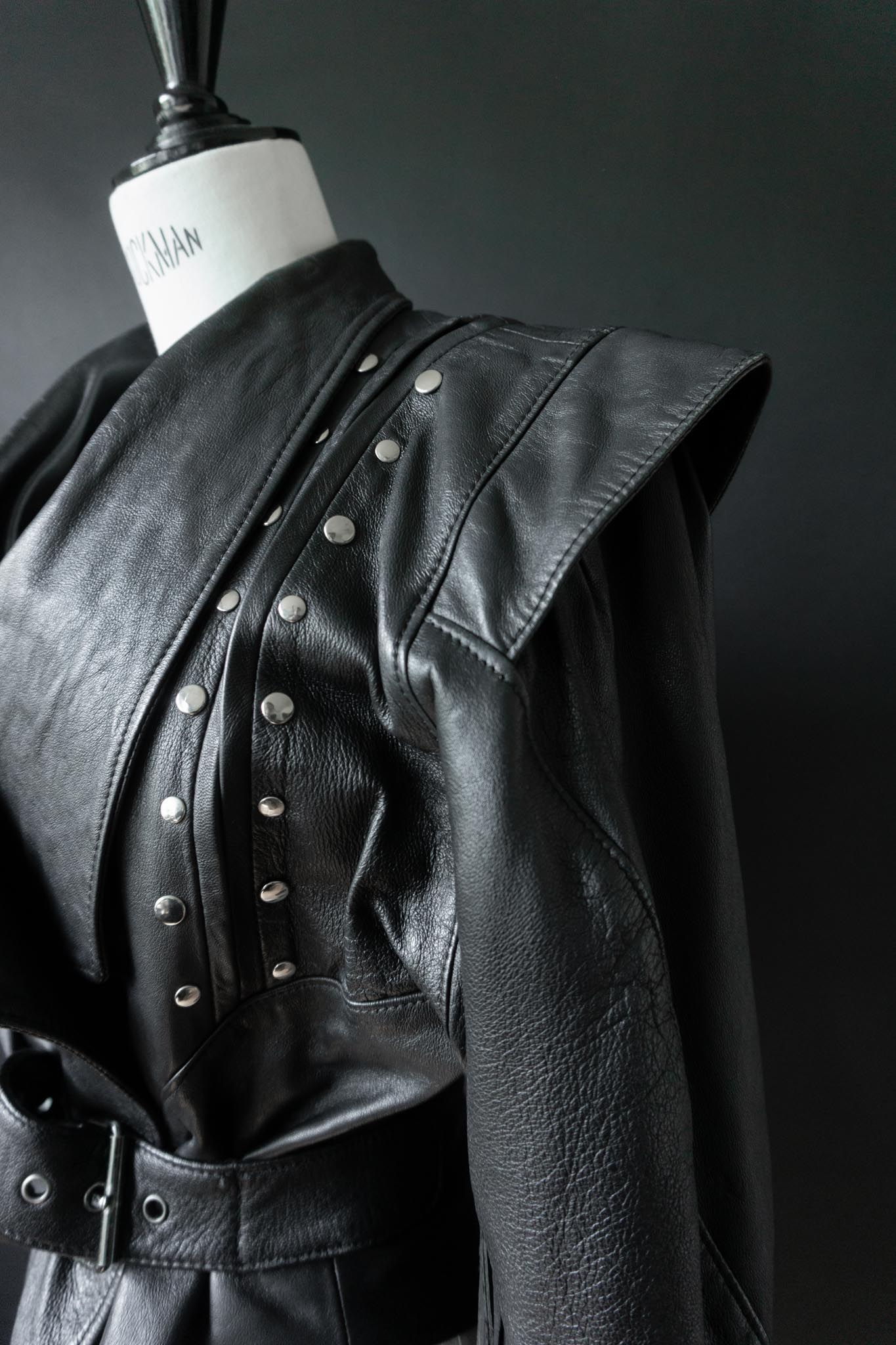 Vintage 80s Statement Glamrock Lederjacke mit Fransen & Nieten, XS–M theplaincircle vintage