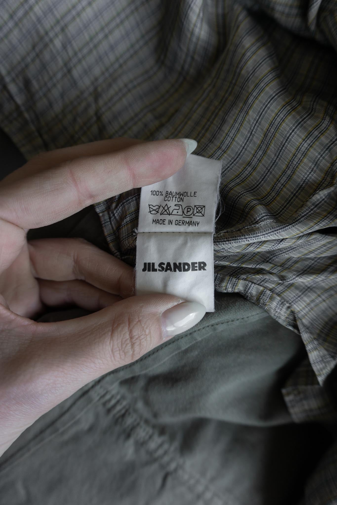 Vintage Jil Sander Minimal Cotton Jacket – 90s Designer Coat in Sage Grey, S–M theplaincircle vintage