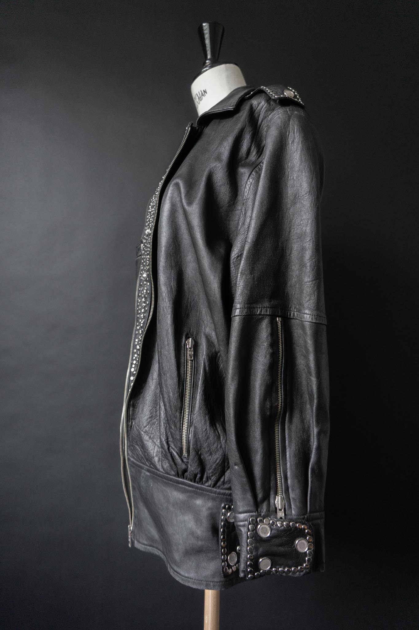 Vintage 80s Nieten Lederjacke, Strass Kolster, M–L theplaincircle vintage