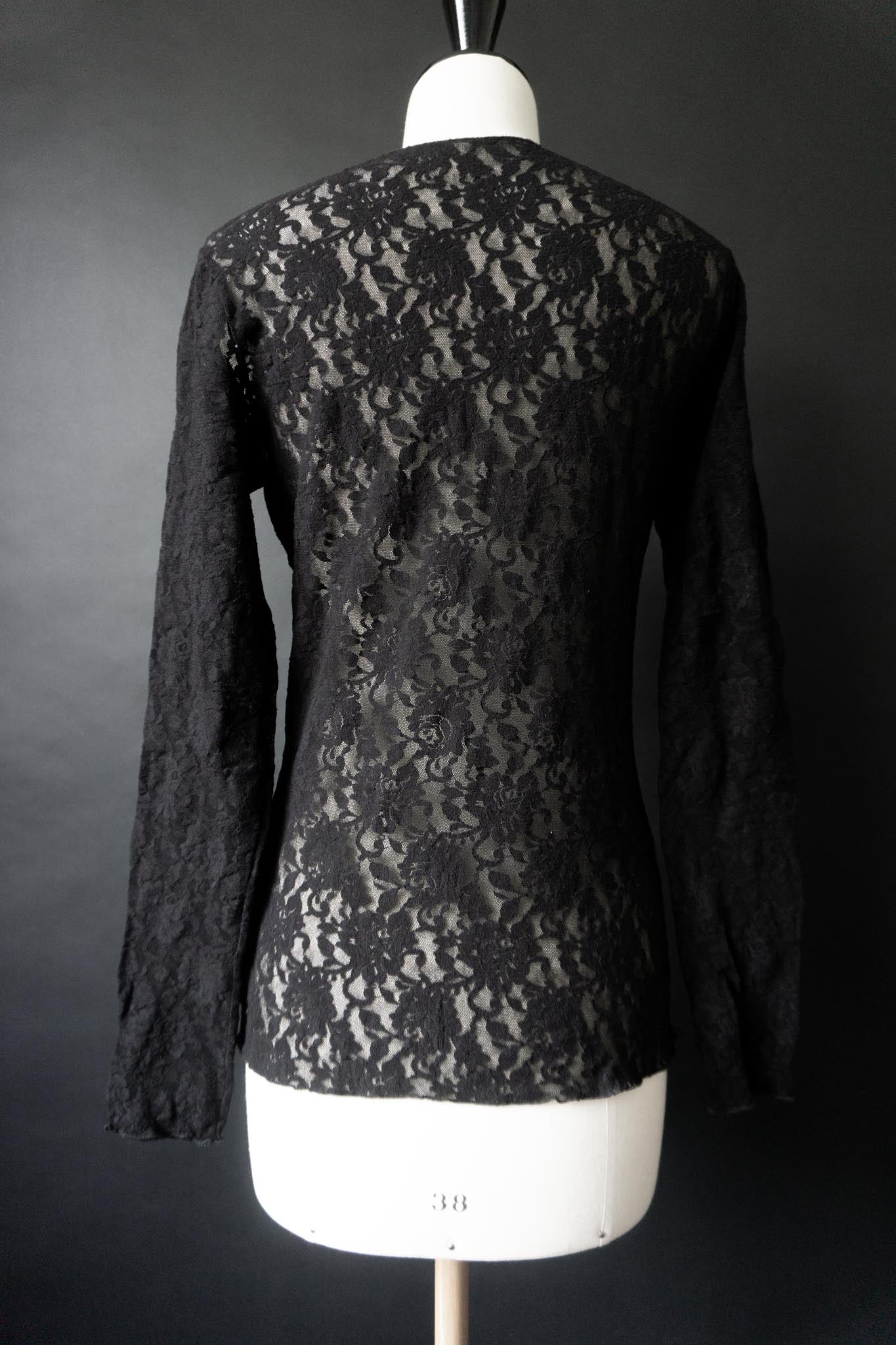 Vintage 90s Spitzen-Longsleeve in Schwarz, Gothic Mesh Top, S–M theplaincircle vintage