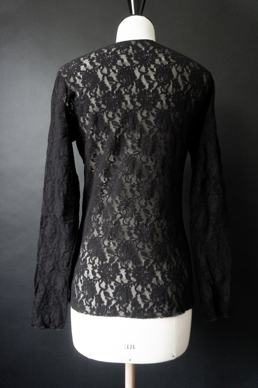 Vintage 90s Spitzen-Longsleeve in Schwarz, Gothic Mesh Top, S–M theplaincircle vintage