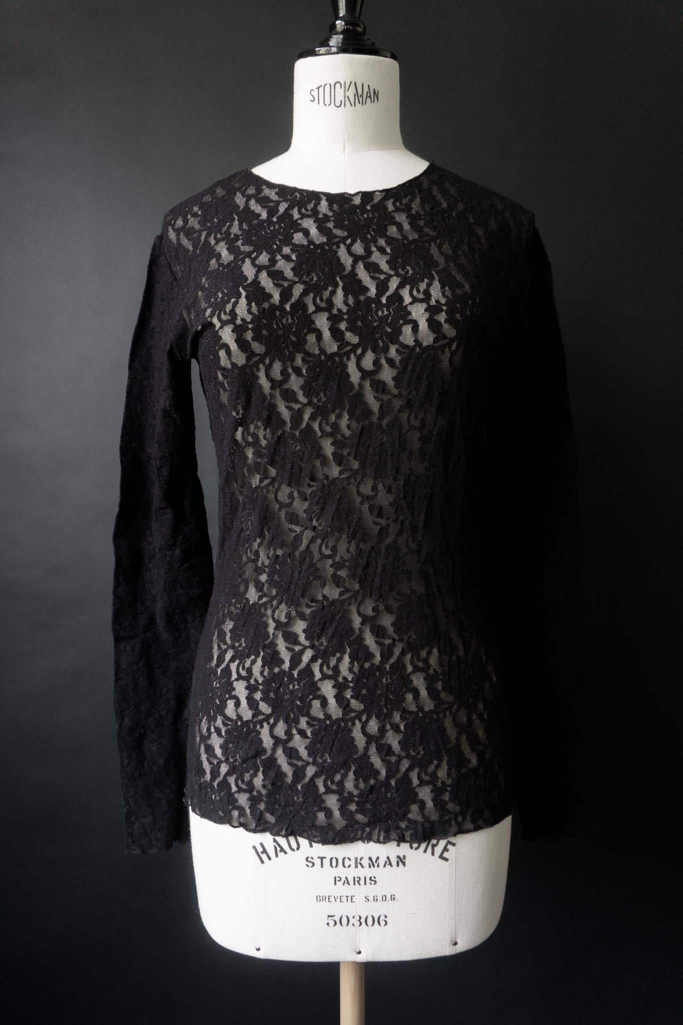 Vintage 90s Spitzen-Longsleeve in Schwarz, Gothic Mesh Top, S–M theplaincircle vintage