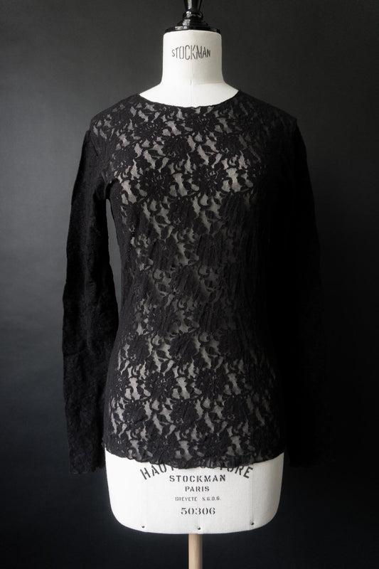 Vintage 90s Spitzen-Longsleeve in Schwarz, Gothic Mesh Top, S–M theplaincircle vintage