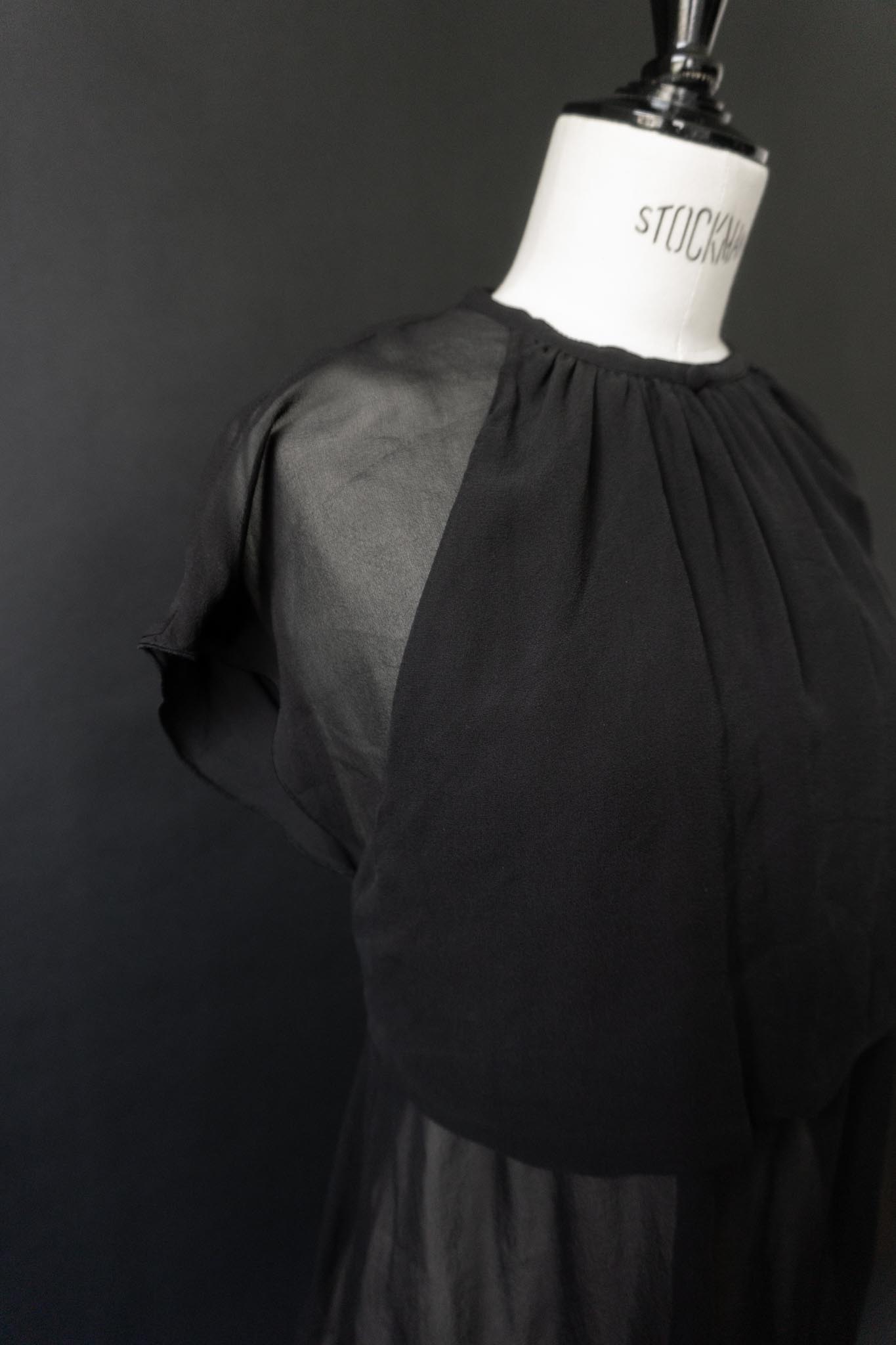 Vintage Karl Lagerfeld Seidenbluse in Schwarz mit transparentem Layer, S–M