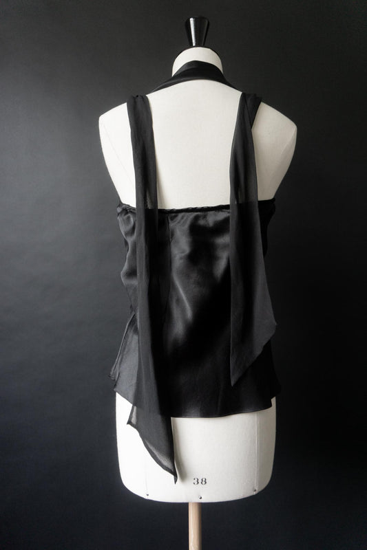 Schwarzes Neckholder-Top aus Seide, XS–S