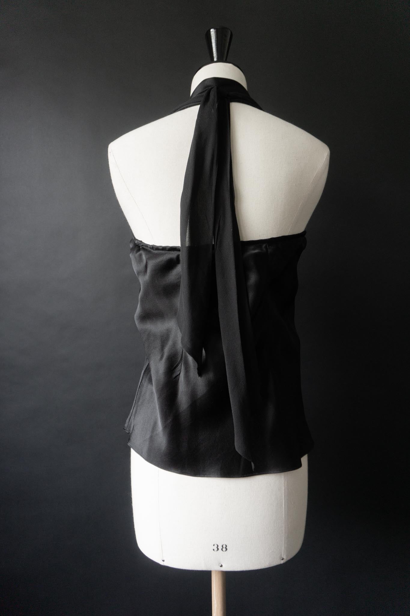 Schwarzes Neckholder-Top aus Seide, XS–S