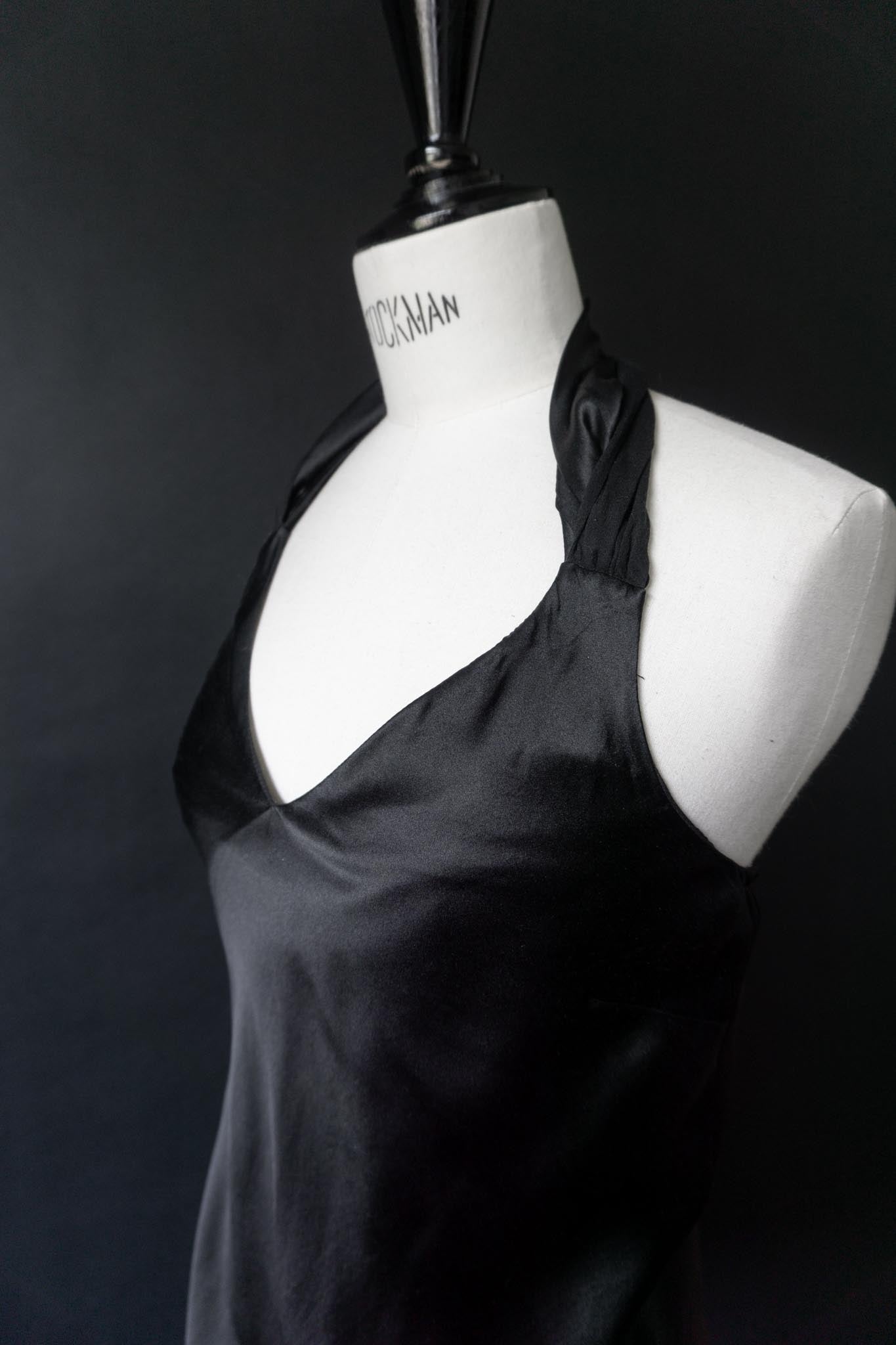 Schwarzes Neckholder-Top aus Seide, XS–S
