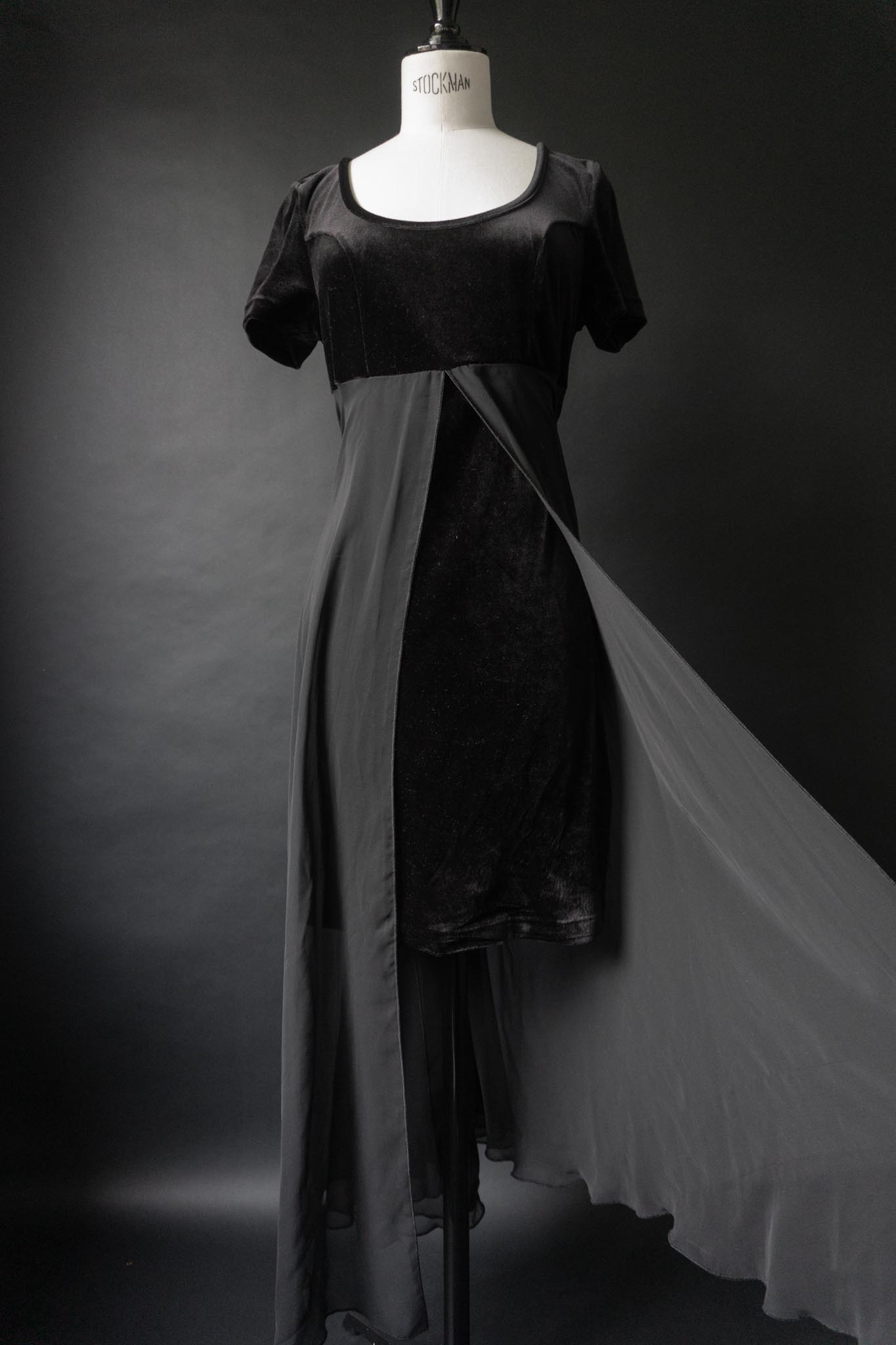 Vintage 90s Samt & Chiffon Layer Kleid, S–M theplaincircle vintage