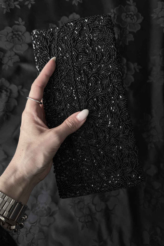 Vintage Perlen Clutch Schwarz Handbestickt